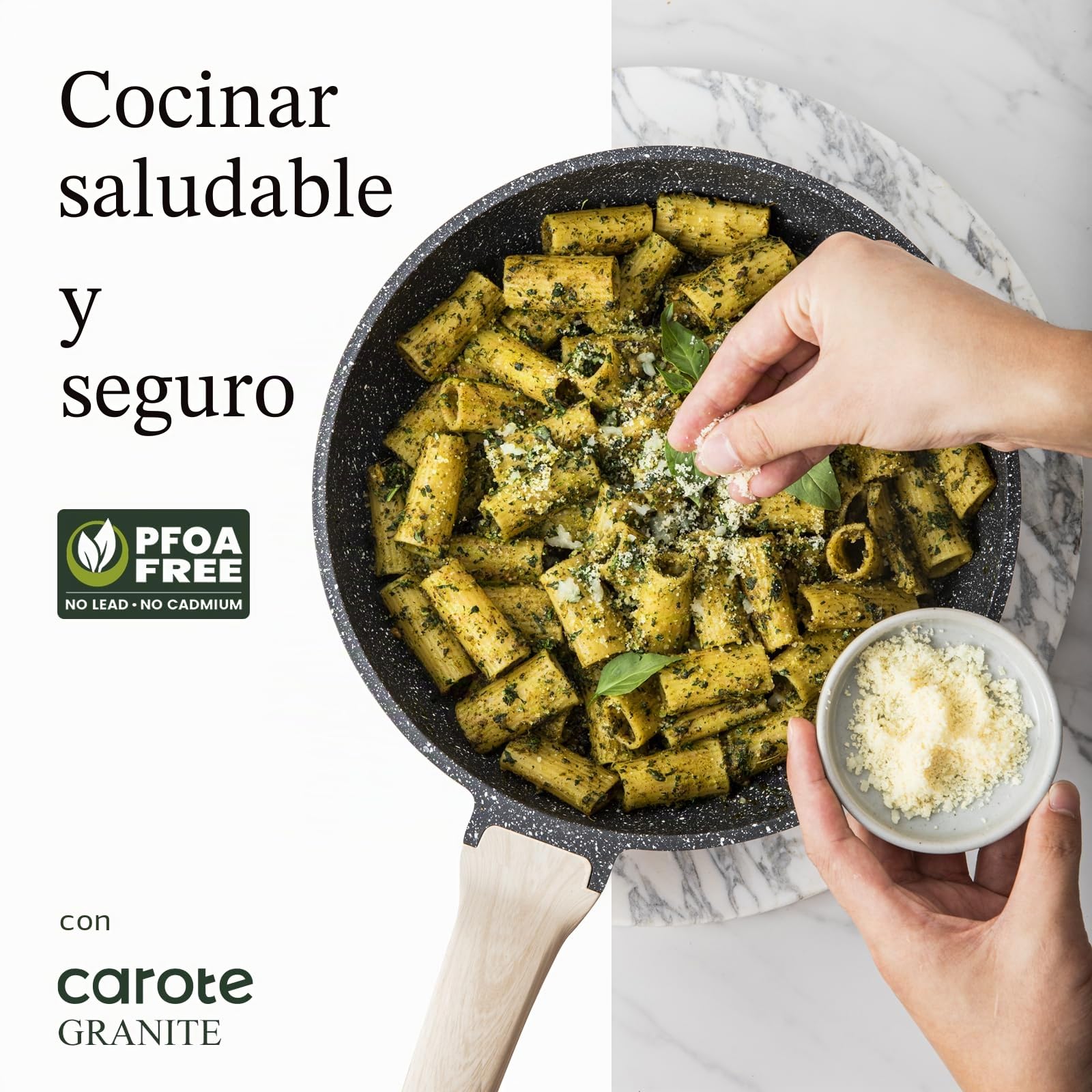 CAROTE Sartenes 32cm con Tapa, Wok Antiadherente Resistente, Mango Ergonómico Antiquemaduras, Forma Profunda,Apta Para Todo Tipo de Cocinas de Inducción, Sin PFOA, Plomo ni Cadmio | Utensilios de cocina no tóxicos sin PFOA, sartén cubierta compatible con