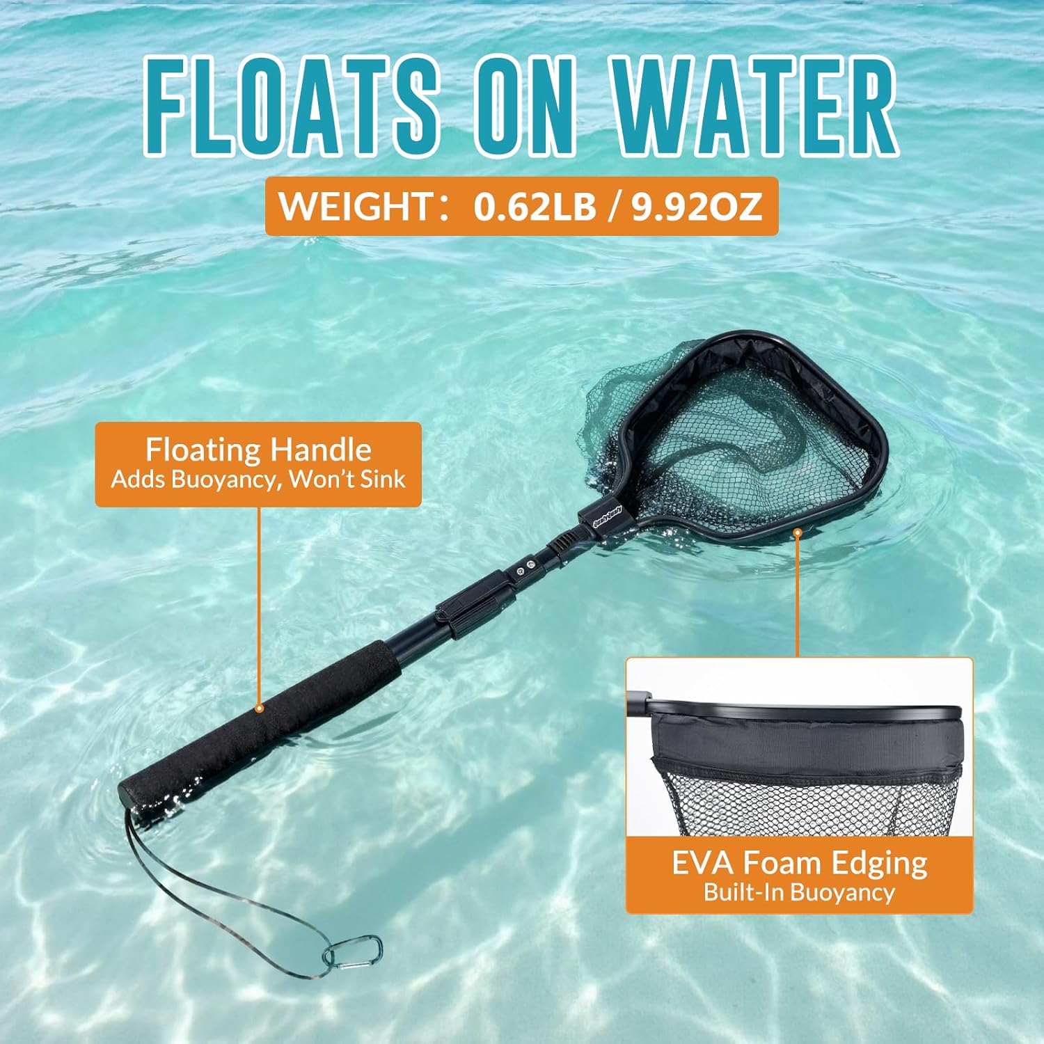 QualyQualy Floating Bait Net – Aluminum Livewell Net, 8" Hoop, 15"–21" Handle, Soft Mesh, EVA Grip, Belt Hook & Anti-Drop, for Minnows, Sardines, Herring – Telescopic & Collapsible Baitfish Net