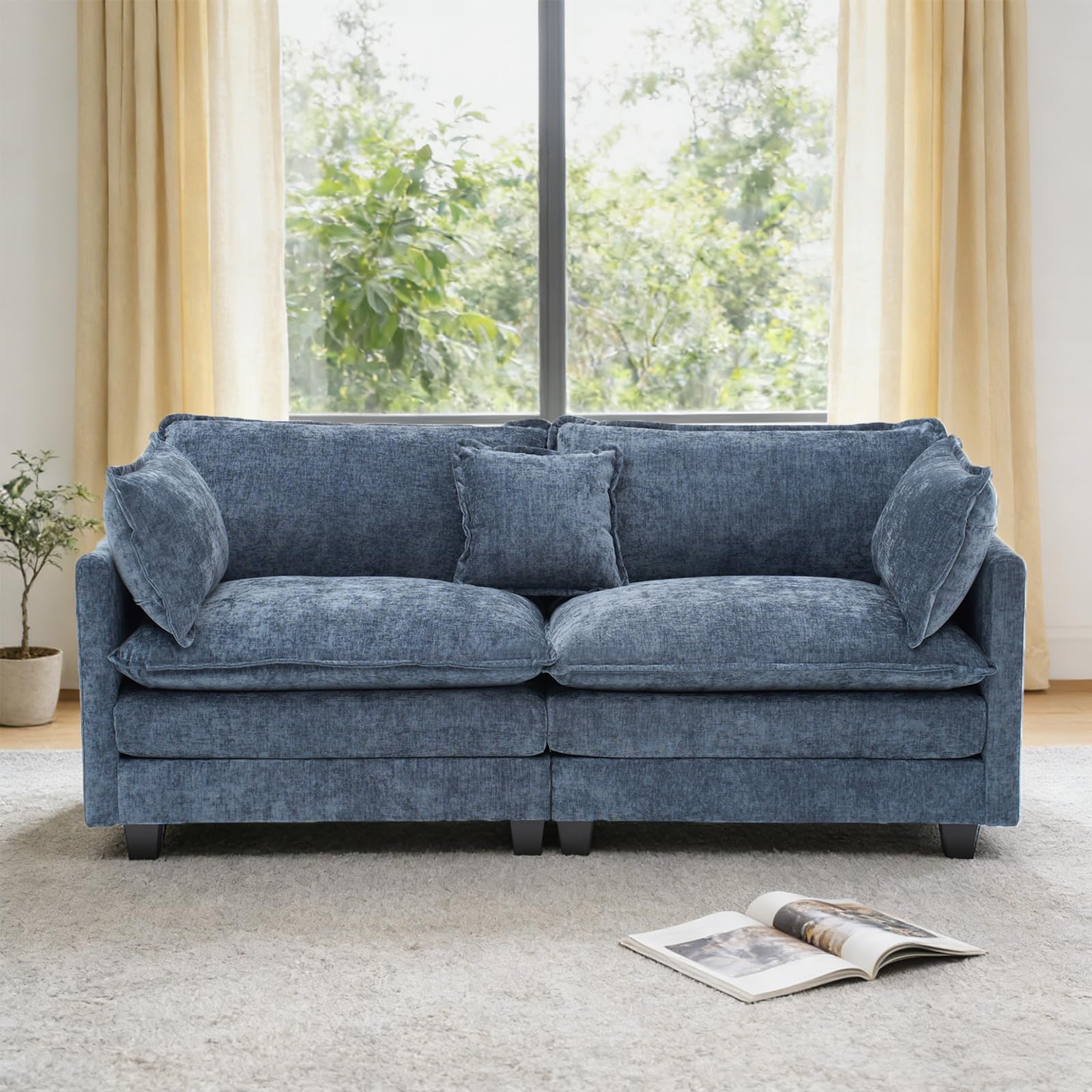 Redlife 78 inch blue modular sectional loveseat with chenille fabric