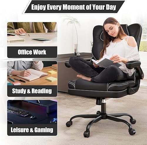 Miniatura 7 de Silla de oficina ergonómica con reposabrazos abatibles de 300 libras, silla de escritorio de oficina para computadora de altura media con soporte