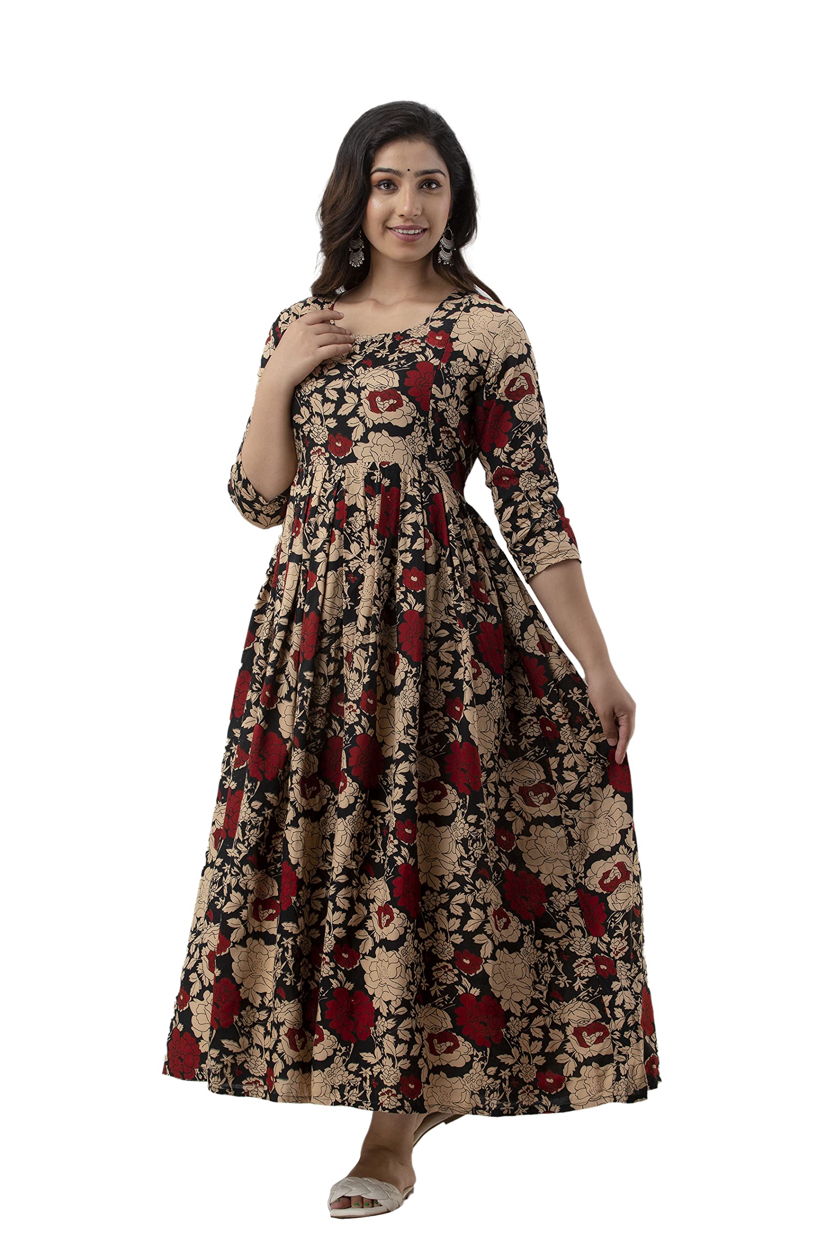 Women's Rayon Anarkali Maternity Dress, Pregnancy Dress,Feeding Kurti,Easy Brest Feeding Dress, with Both Side 9 inch Zipper and Belt