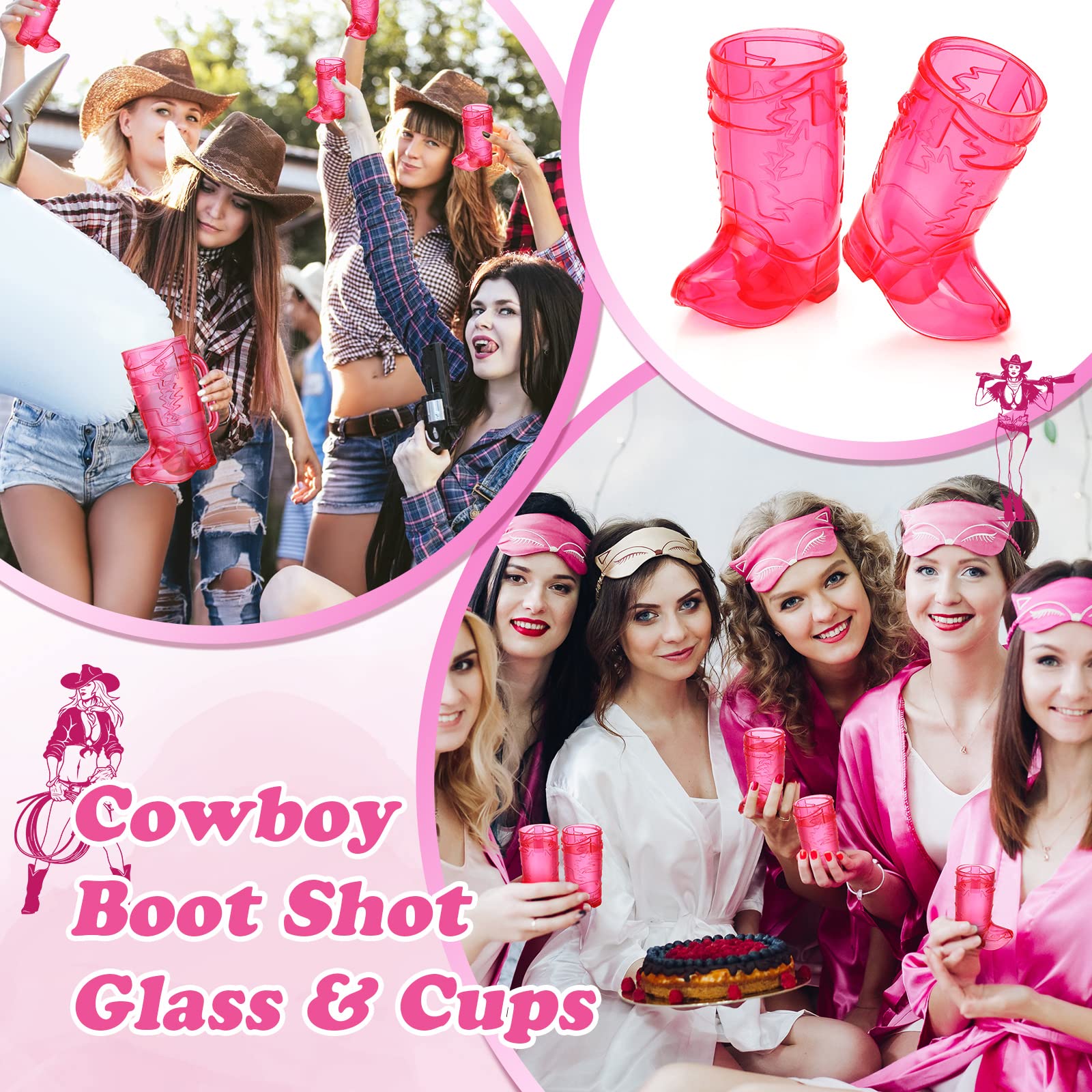 32 Pcs Cowboy Boot Shot Glass 30 Pcs 1 oz Plastic Mini Cowboy Boot Glasses and 2 Pcs 16oz Big Cowboy Boot Cups for Cowboy Cowgirl Western Bachelorette Birthday Wedding Party Supplies (Rose Red)