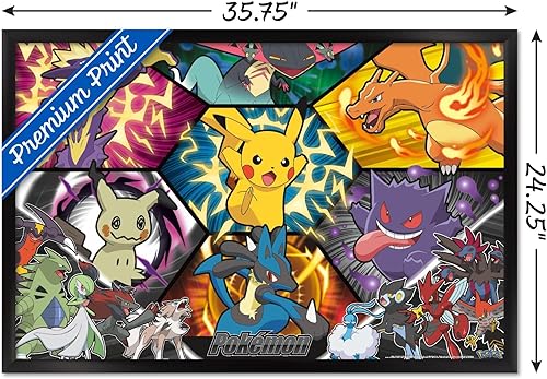 Vista 46 de Trends International Pokémon: Battle Art - Póster de pared grupal, 34 pulgadas de largo x 22.4 pulgadas, versión enmarcada en plata Versión
