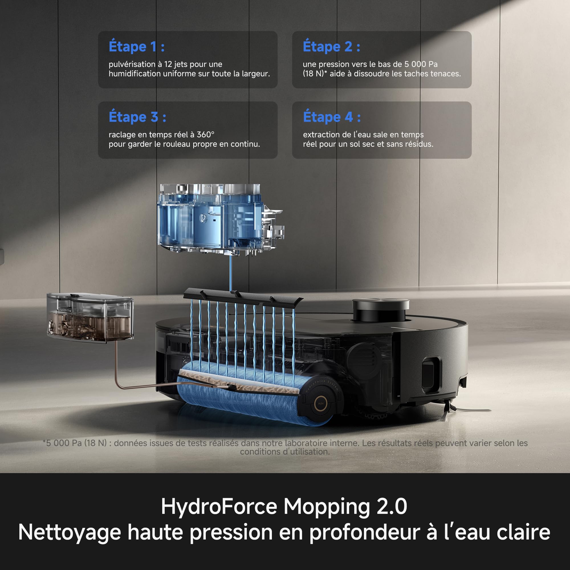 MOVA Z70 Ultra Roller Complete Robot Vacuum Cleaner, HydroForce 2.0 18 N, 36 000 Pa, odporny na plątanie, przedłużanie szczotki i wałka, przeszkoda do 9 cm, technologia AutoShield, mycie mopa w