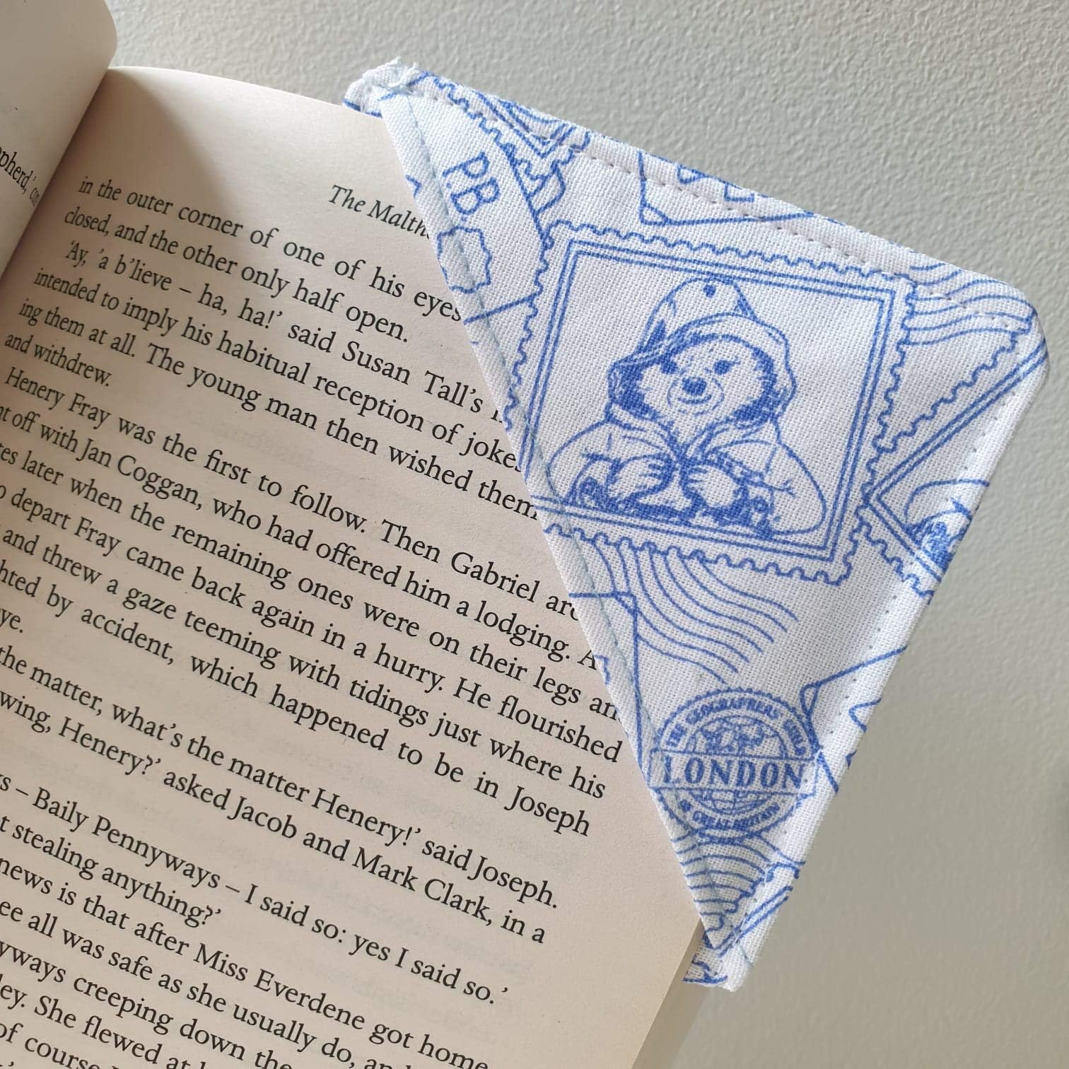 Corner Bookmark - Blue Paddington Bear | Gift for a Bookworm Reader | Birthday Gift Handmade by Sew This Sew That | Book lover present | Page marker | Protective Corner Bookmark