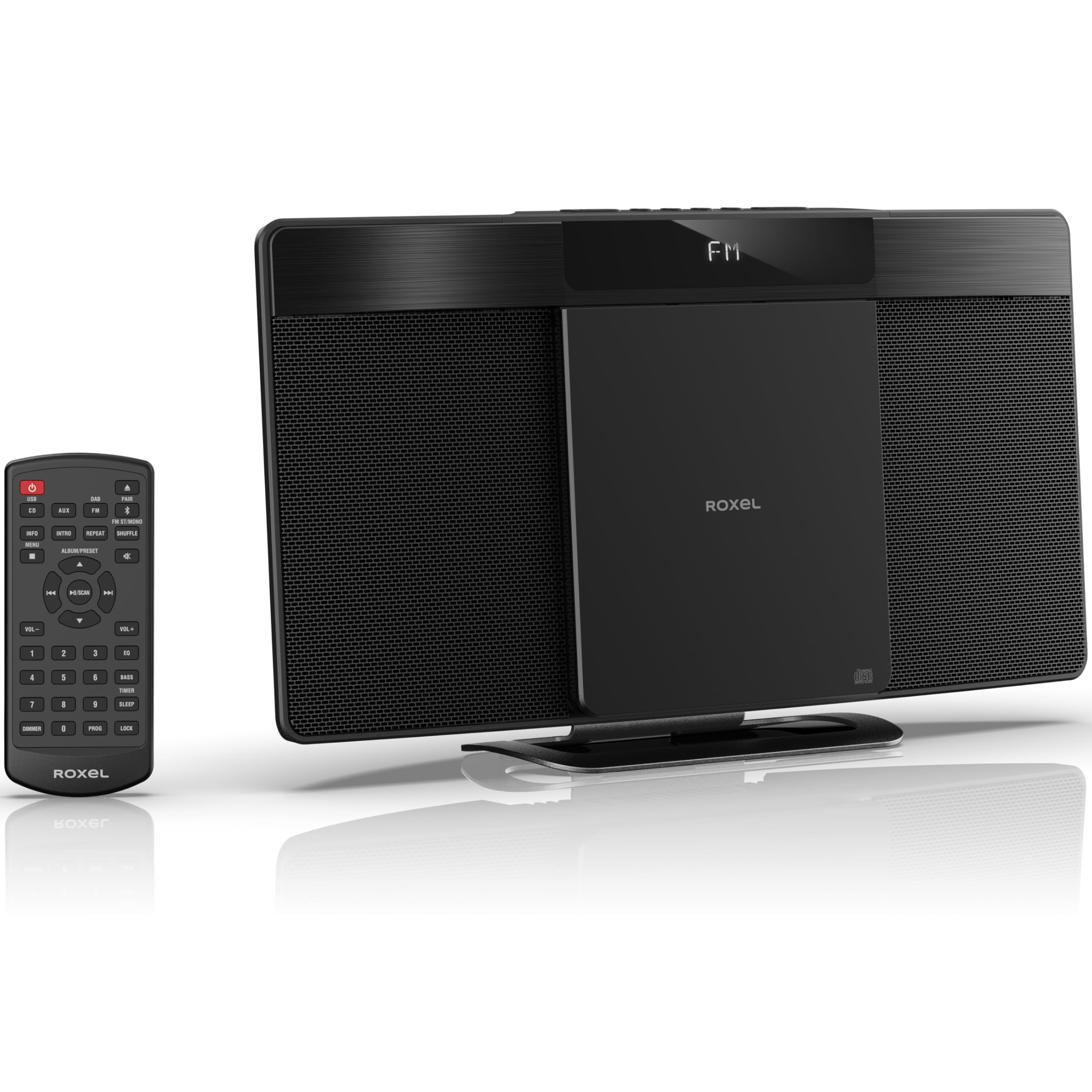 Roxel Micro HiFi System CD Player with FM Radio, Wireless BT V5.4, Powerful Speakers, Wall Mountable, USB & AUX In, Remote Control, Sleek & Flat Design, White LED Display (RCD-200 FM)-image-32