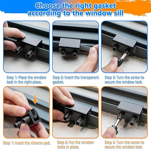 Miniatura 9 de Cerradura de ventana, 8 juegos de cerraduras deslizantes de ventana hacia arriba y hacia abajo, tapones de ventana para ventanas verticales y