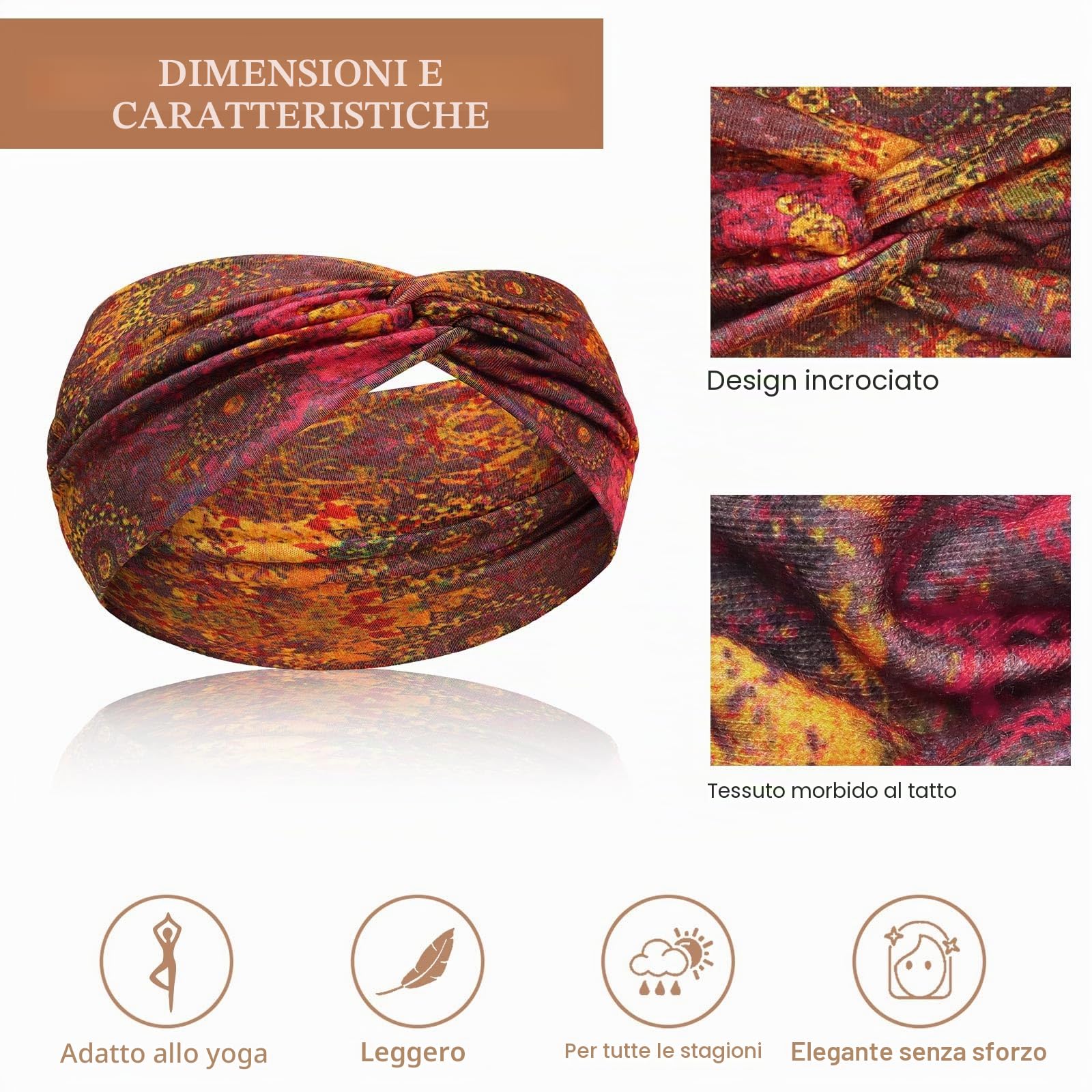 Fascia Capelli Donna 6 Pcs, Fasce per Capelli Yoga Large Elastica e Morbida, Cerchietto Boho Accessori per Sport, Palestra, Corsa