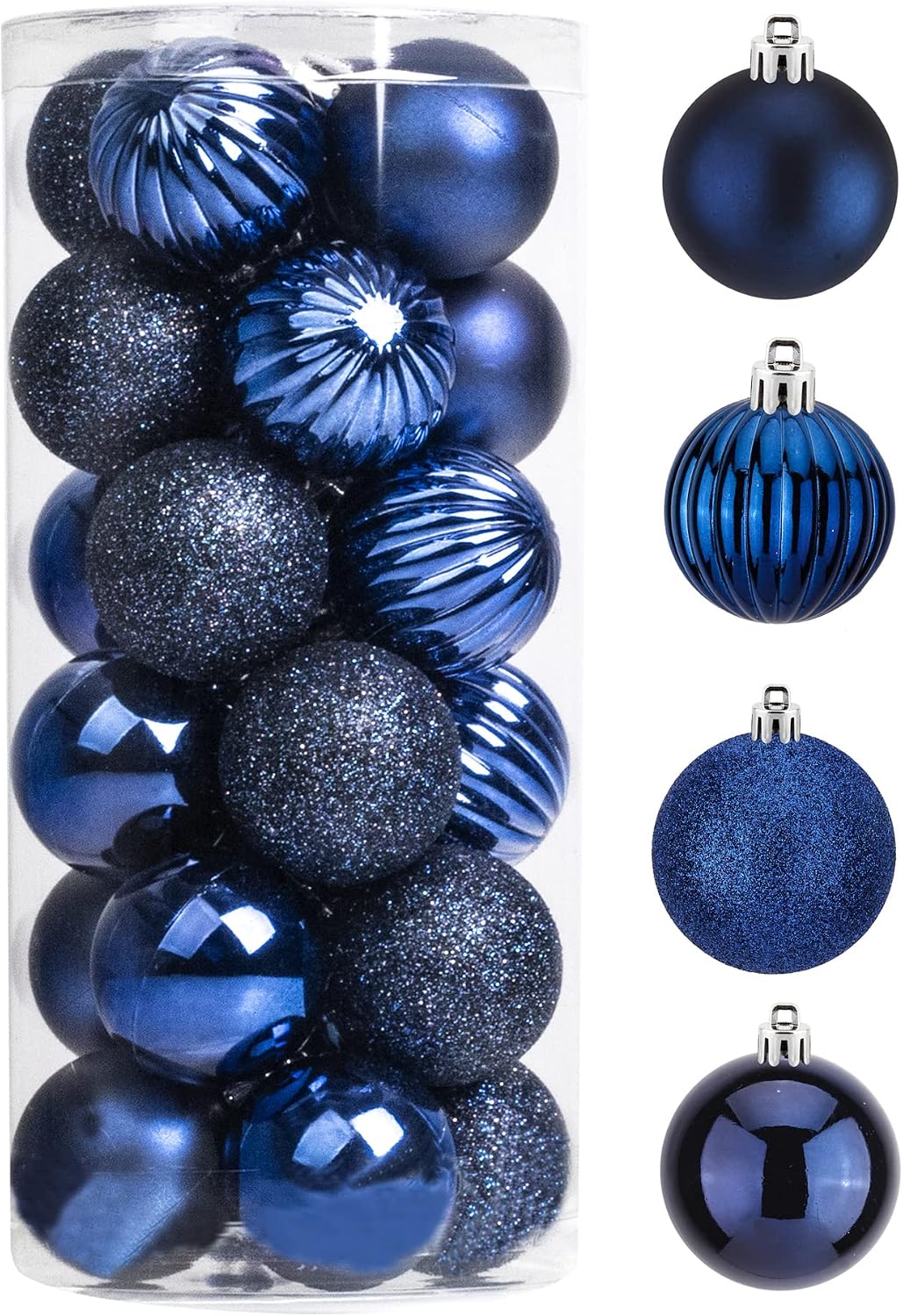 24PCS 1.57"(40mm) Christmas Ball Ornaments, Shatterproof Plastic Ball Present for Xmas Trees,Festival, Home Party and Wedding Party,Small Size Christmas Tree Ornaments(Dark Blue)