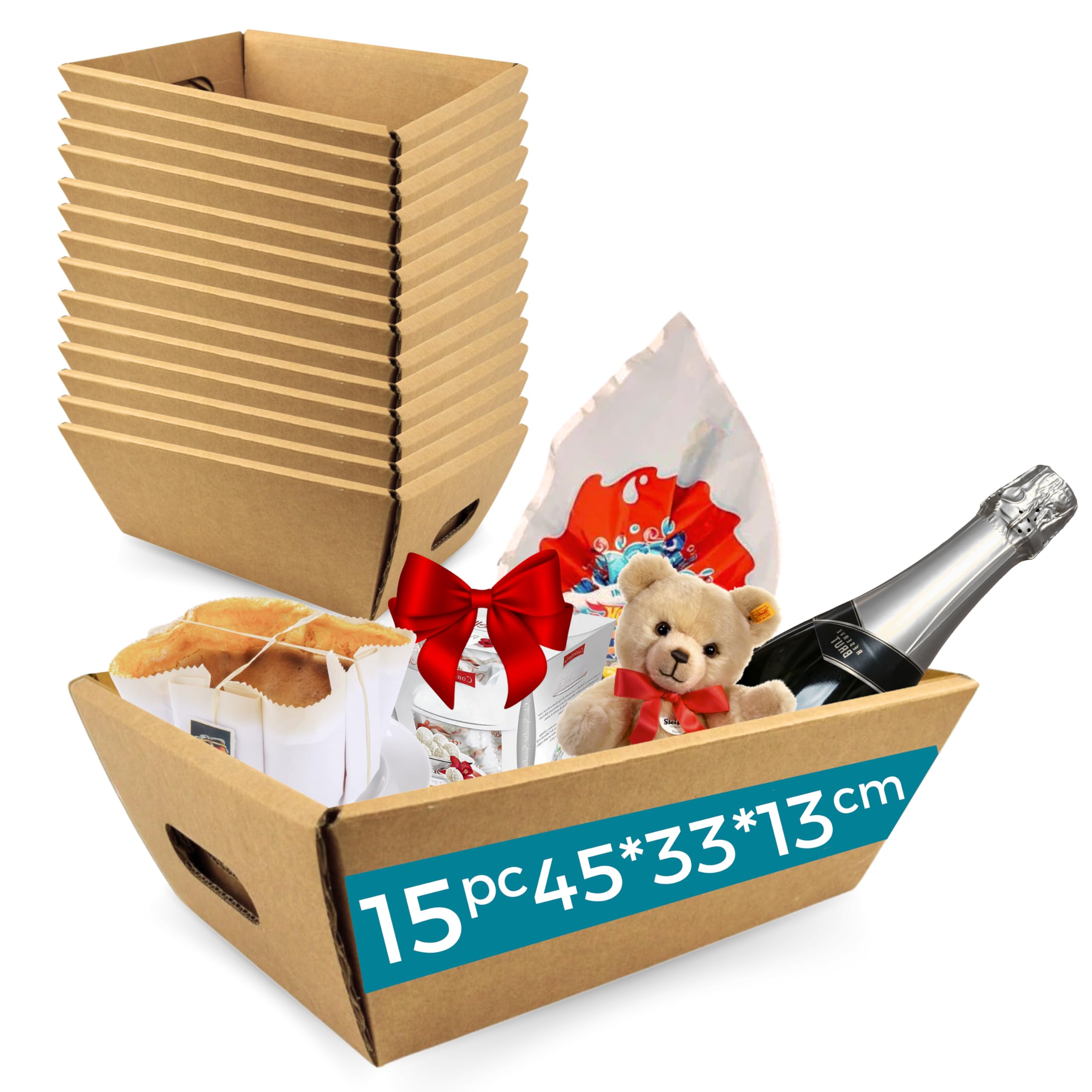 15 scatole di cartone vuote, senza coperchio, 45 x 33 x 13 cm, confezione regalo di Natale, Pasqua, festa del papà, festa della mamma, cestino aziendale e scatole per la famiglia e gli amici