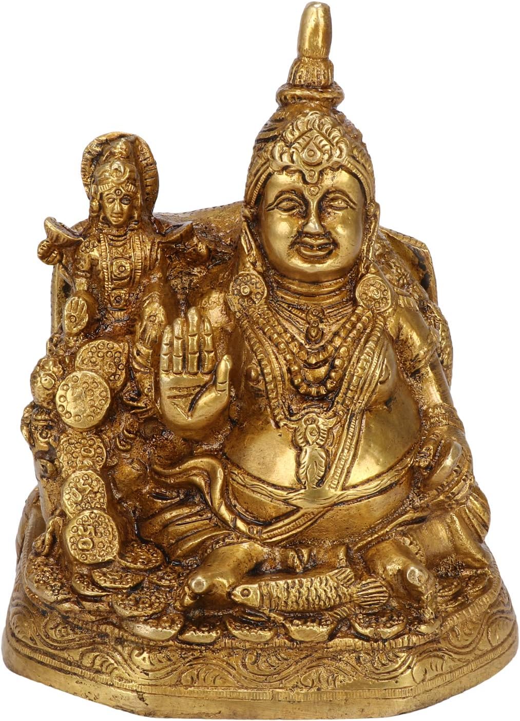Kartique Brass Kuber with Laxmi MATA Idol - Gold Finish, 6 Inch Height -2 Kg Big Size for Home Decor, Wealth Attraction, and Spiritual Gift