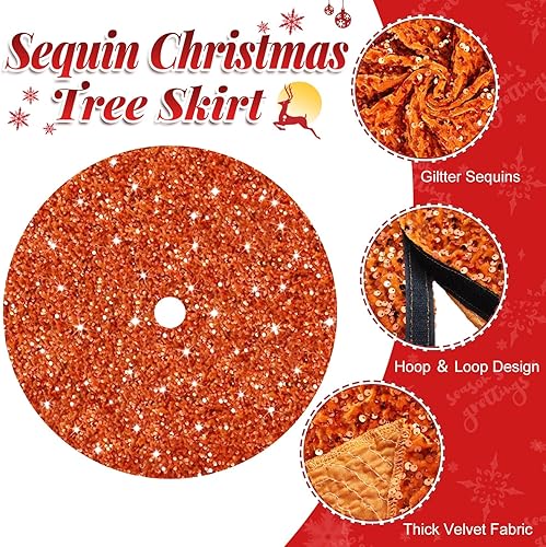 Miniatura 5 de FOTSHARER Faldas de árbol naranja grandes de 46 pulgadas, falda de árbol de Navidad con lentejuelas brillantes para otoño y hogar, falda de alfombra
