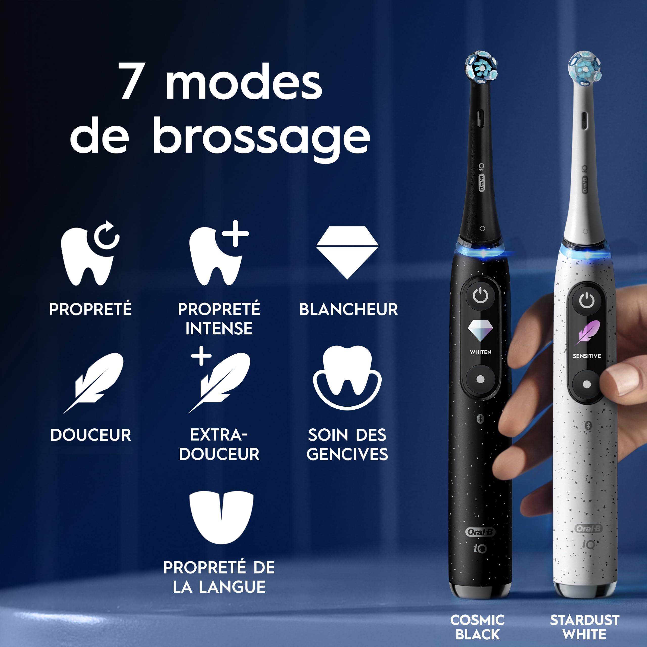 Oral-B Brosse à dents électrique rechargeable iO 10, capteur de pression, affichage interactif, intelligence artificielle avec coaching en direct, 1 tête, 1 brosse, étui de voyage, blanc, idée cadeau