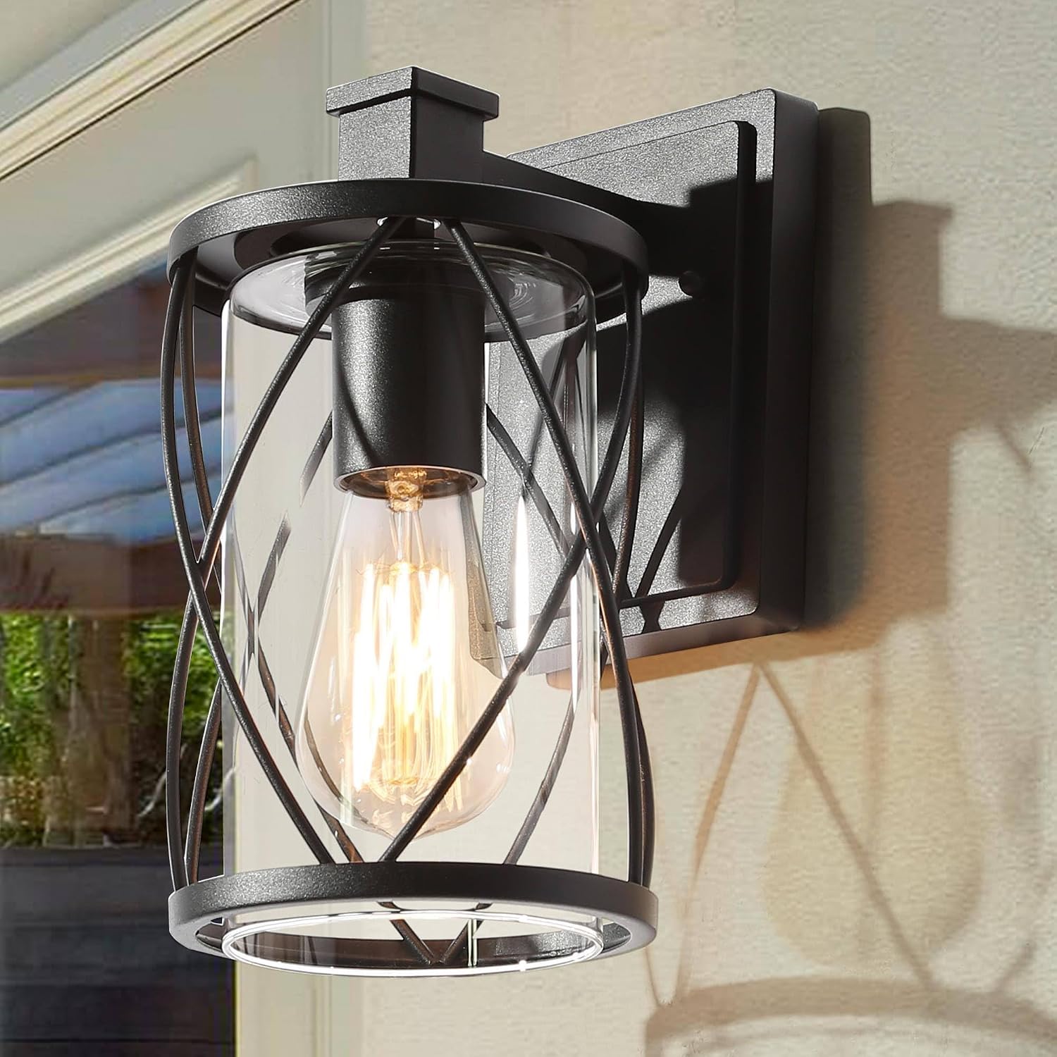 Uolfin Outdoor Wall Lights, Black Exterior Waterproof Light Fixtures with Clear Glass, Anti-Rust Wall Mounted Sconce for Porch, Yard, Patio, Garage