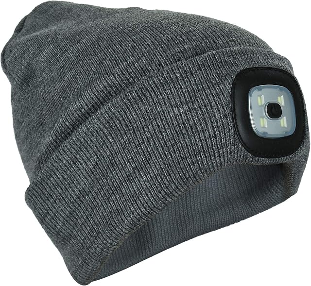 Unisex Knit Beanie Hat with 4 LED Torch Light Head Lamp One Size Outdoors Camping Fishing