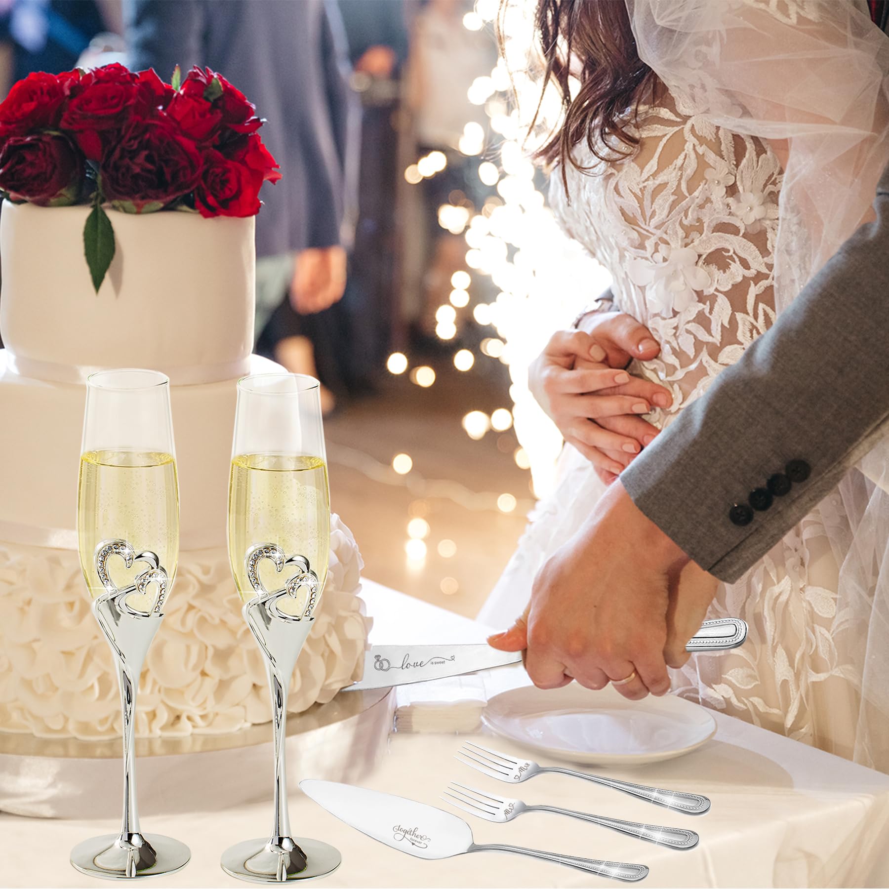 Wedding Cake Knife Set - Champagne Flutes Gift -4 Wedding Cake Knife Set - Champagne Flutes Gift -4