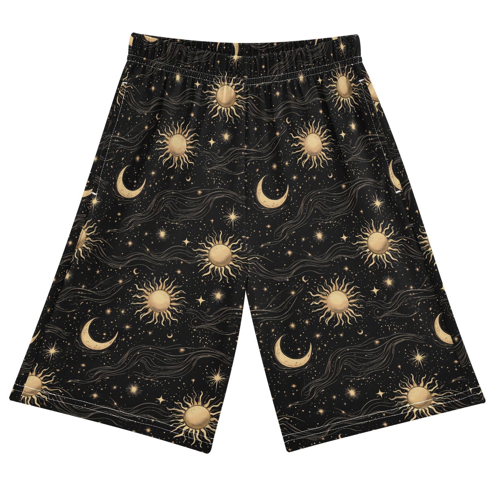 ALAZA Bohemian Un Moon Stars Retro S Boys Athletic Shorts Kids with Pockets Shorts for boy Girl Size 6-8 Years Multicolor