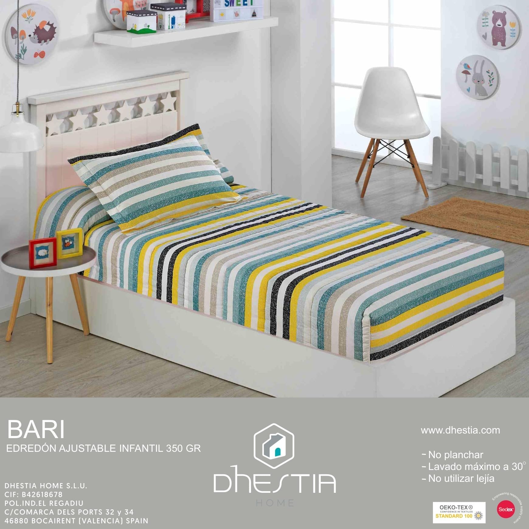 DHESTIA HOME Edredon Ajustable de 350gr para Cama 90 y Cama 105 Infantil Modelo Bari Color Único Talla Cama 90