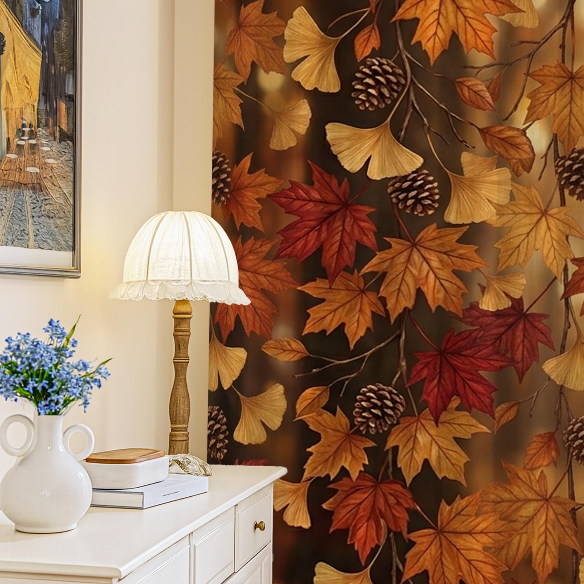 Rideaux occultants chambre coucher pour bloquer la lumière motifs feuilles érable 132