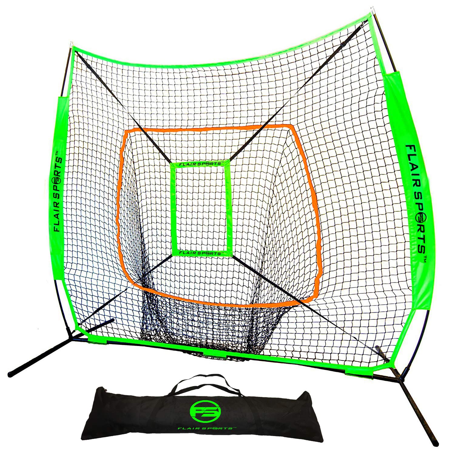 Flair Sports - Baseball Net - Softball Net - 7 ft X 7 ft Practice Hitting & Pitching with Strike Zone, Bow Frame & Carrying Bag - USA Family Owned