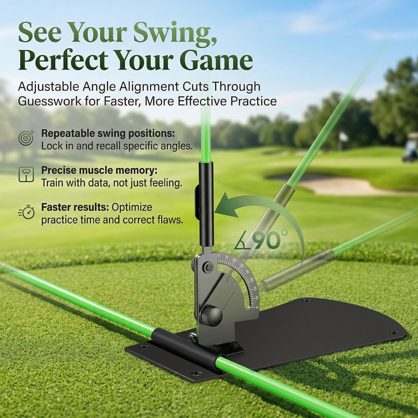 Soporte para palos de alineación de golf con ángulo ajustable, ayuda de entrenamiento de swing de golf para apuntar a putt, ayuda de entrenamiento de golf con 2 palos de alineación y bolsa portátil