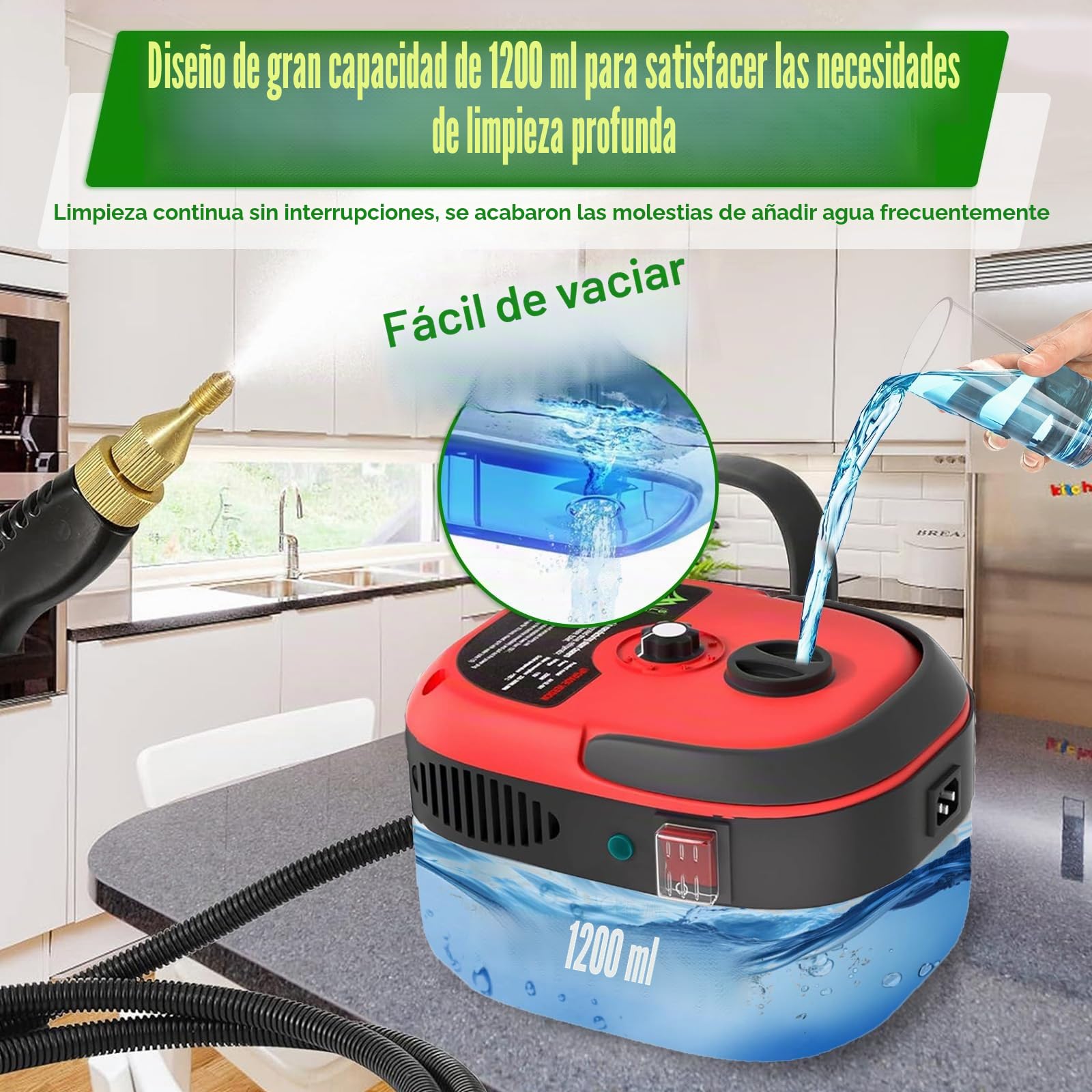 Limpiador a Vapor Portátil 2500W, Vaporeta de Mano 6 Velocidades para Tapicería, Baño, Azulejos, Coches
