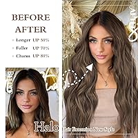 Vista 3 de Extensiones de cabello tipo halo de 20 pulgadas, extensiones de cabello con alambre invisible ajustable, largo, ondulado, sintético, mejorado, 4
