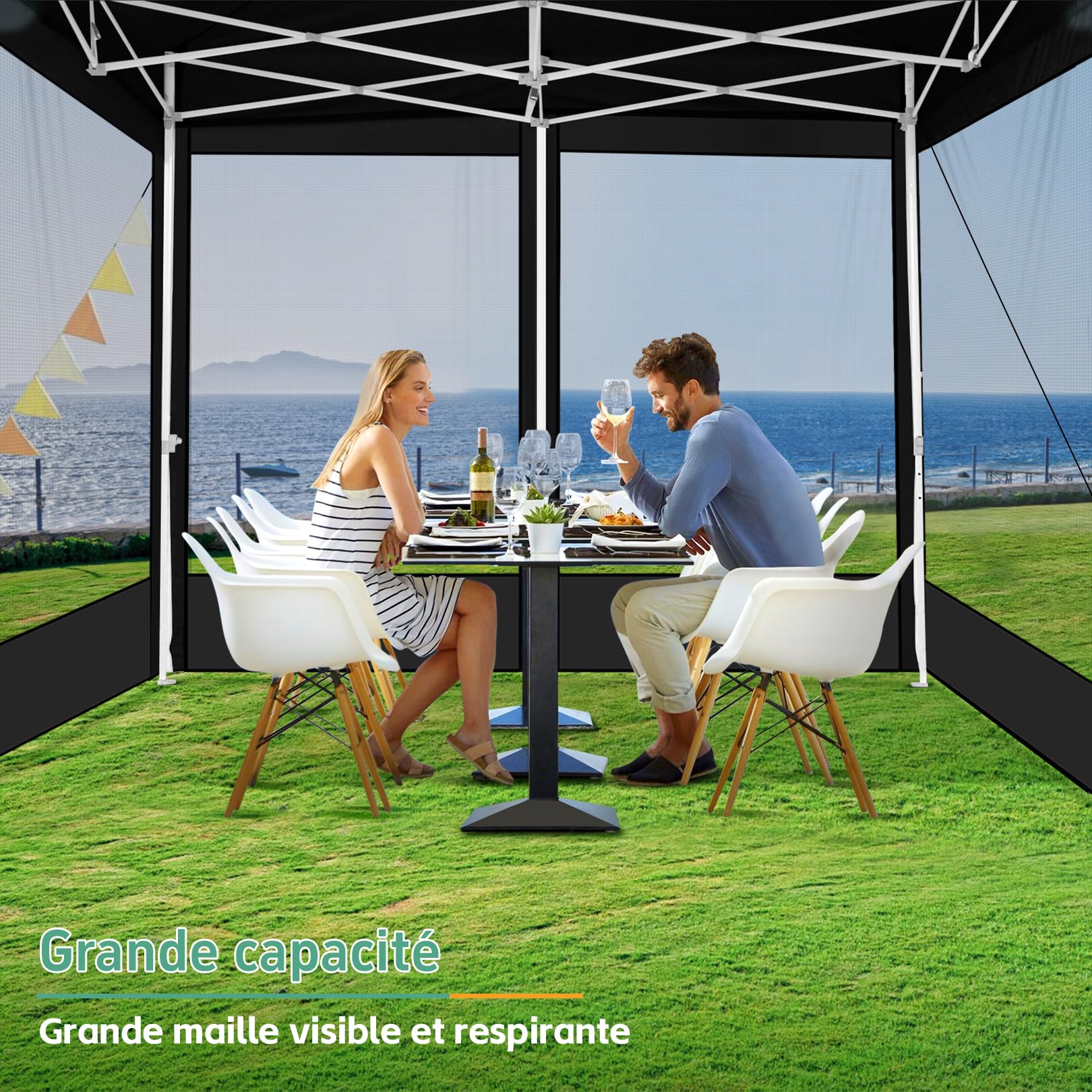 COBIZI Tonnelle Pliante 3x3 m imperméable et Stable | Protection UPF50+, 3 hauteurs réglables, 4 parois moustiquaires, tissu Oxford 420D robuste, avec sac de transport 800D
