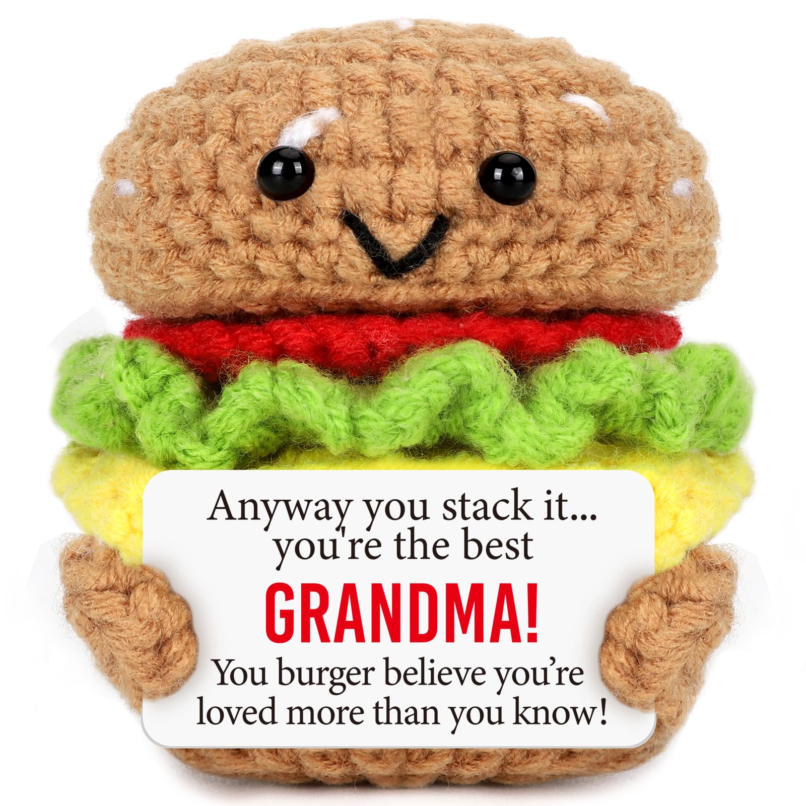 Mini Grandma Birthday Gifts from Granddaughter Grandson Handmade Crochet Burger Gift for New Grandmother Great Grandmother Nana Gigi Grammy Funny