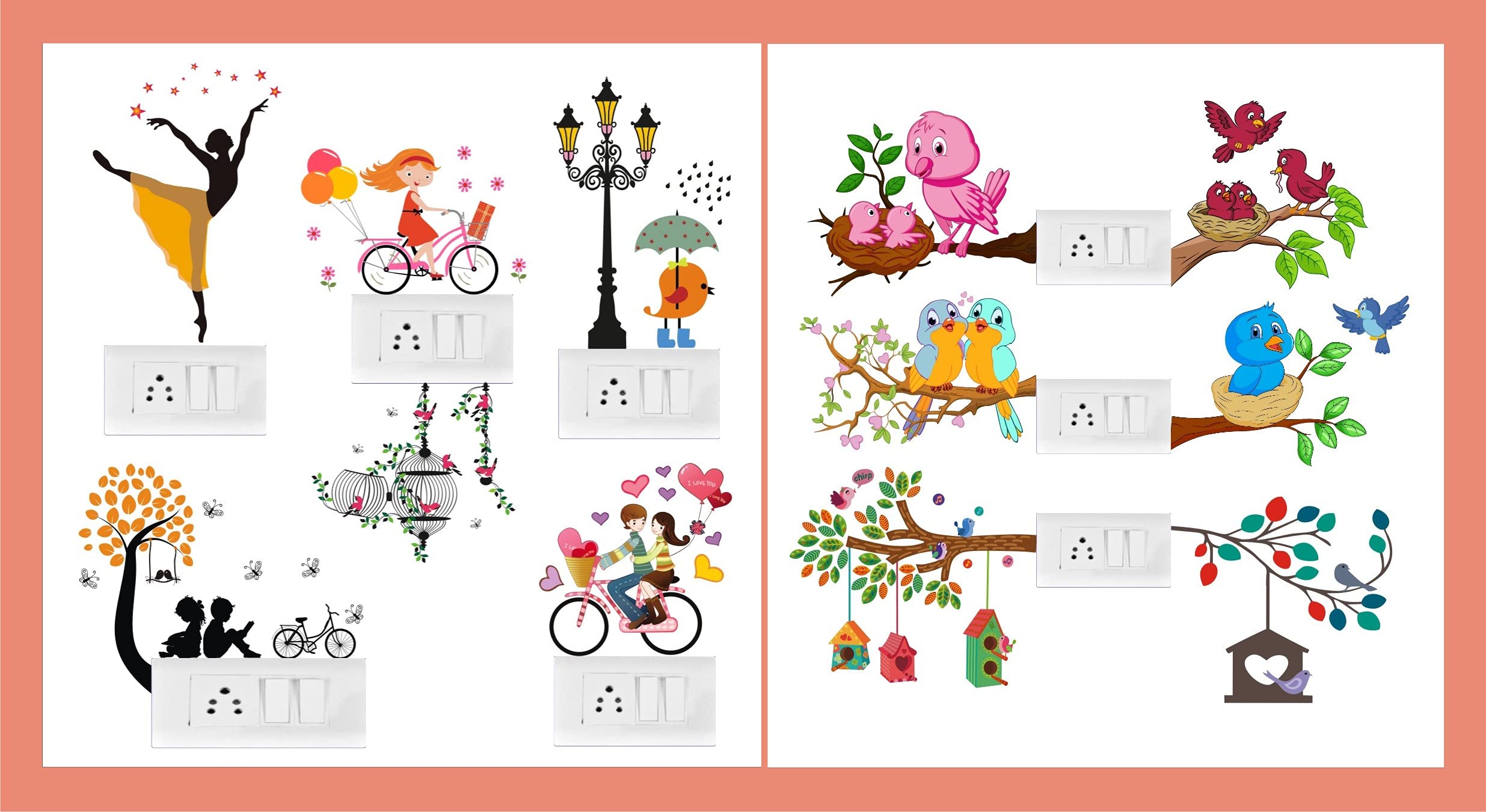 Heaven Decors Colorful - Birds Cage - Dancing Lady - Love Couple - Lamp - Decorative Sticker & (Cute Birds On Tree Branch Switch Board) Sticker Combo (B09CMDGXFV) Amazon Price History, Amazon Price Tracker