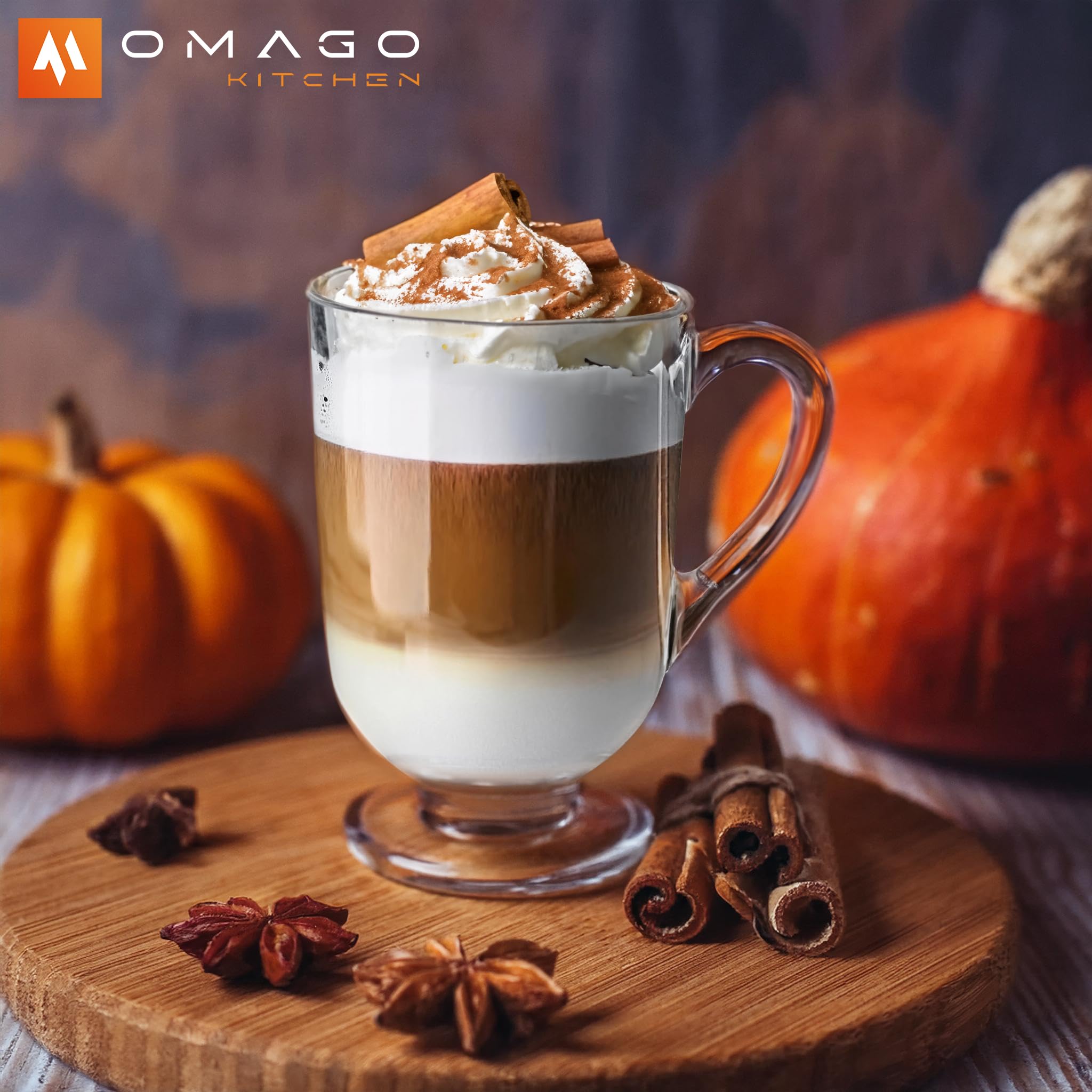 OMAGO® 6x Szklanki do Herbaty z Uchwytem - 300 ml Szklanka do Kawy ze Szkła - Solidne Szklanki Herbaty, Soków lub Latte