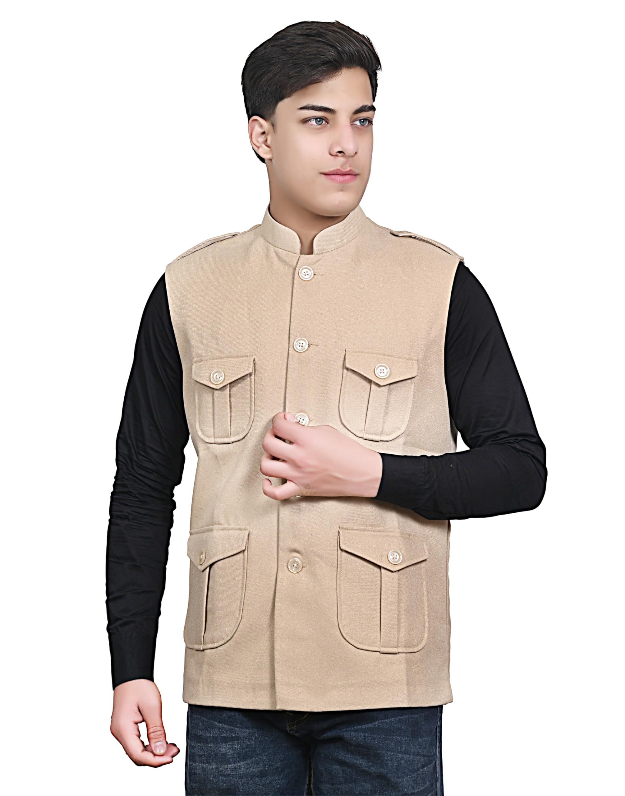 sg leman Men's Tweed Wool Multipocket Modi Nehru Jacket Waistcoat-picture-13