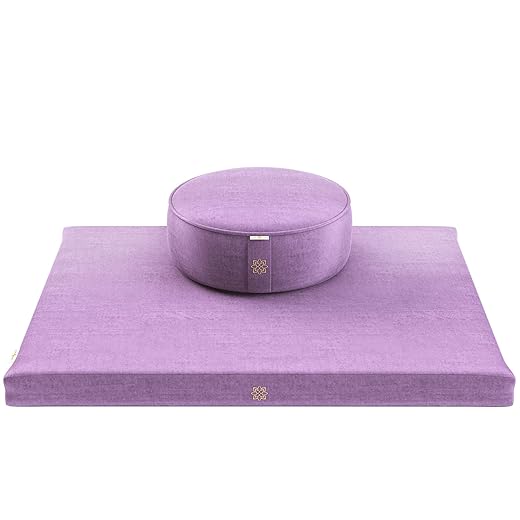 Mindful Modern Meditation Cushion and Zabuton Mat Bundle - Premium Luxury Velvet Meditation Cushion Set for Yoga - Buckwheat Zafu Floor Pillow and Rectangular Mat - Dusty Violet Color