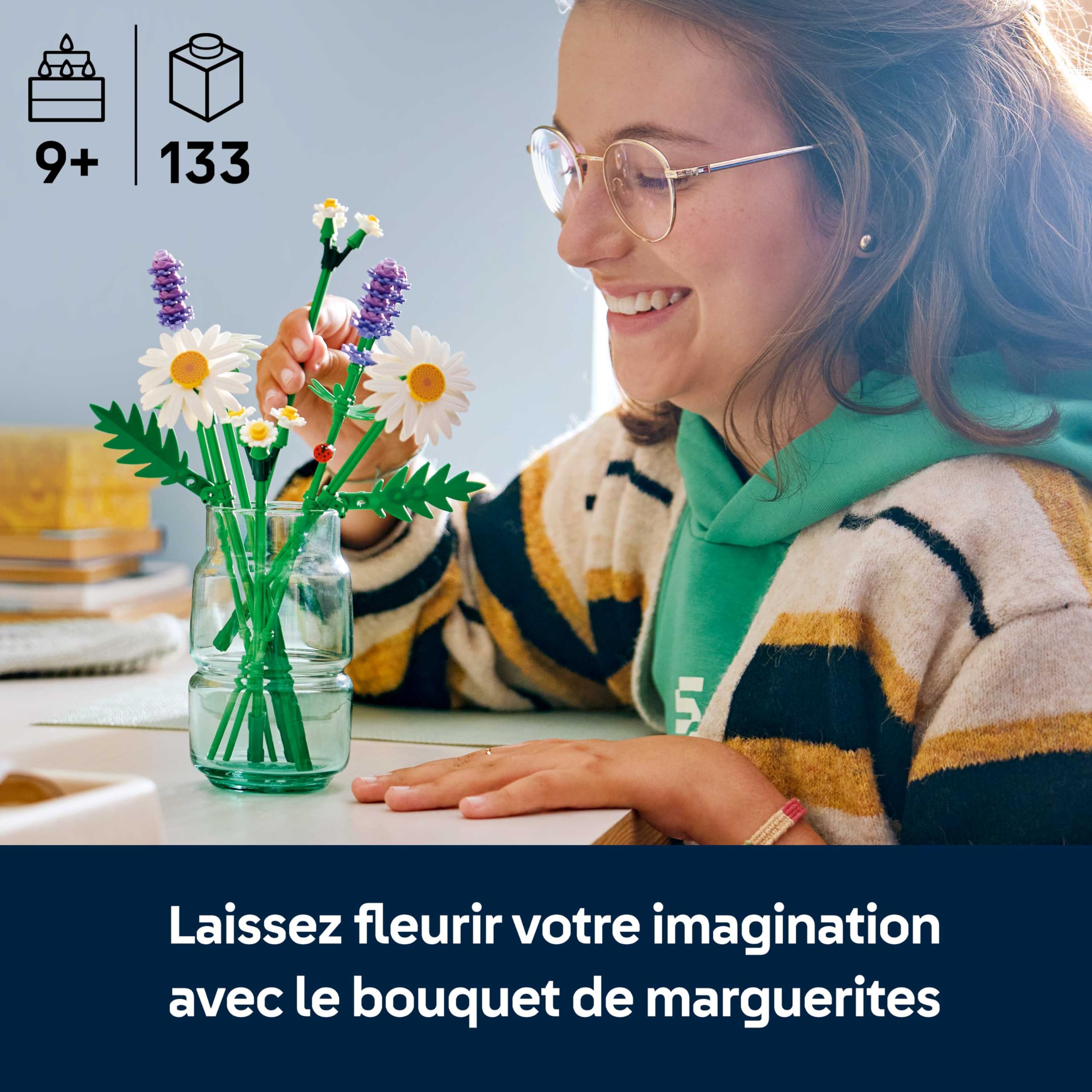 LEGO Botanicals Marguerites - Bouquet de Fleurs Artificielles - Marguerites & Lavande - Décoration Chambre d'enfant DIY - Cadeau d'anniversaire pour Fille 9 Ans ou Adulte Passionné.e de Plantes 11508