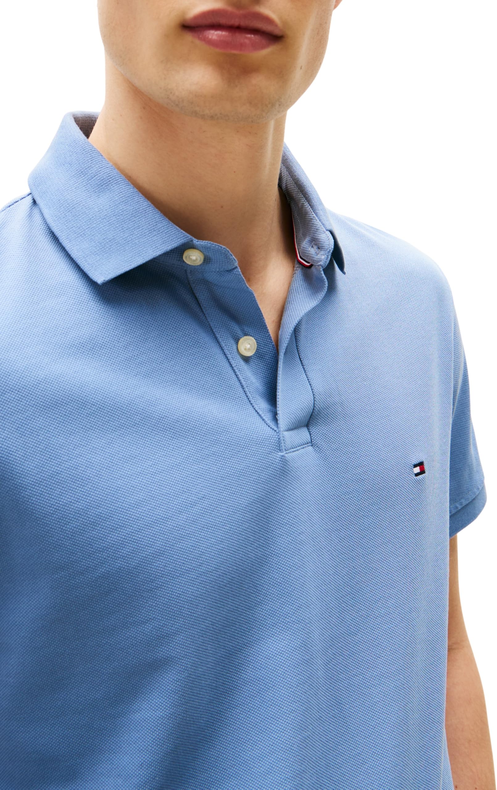 Tommy Hilfiger Męska koszulka polo z krótkim rękawem o regularnym kroju z zapięciem na guziki, Niebieski (Brisk Blue), M