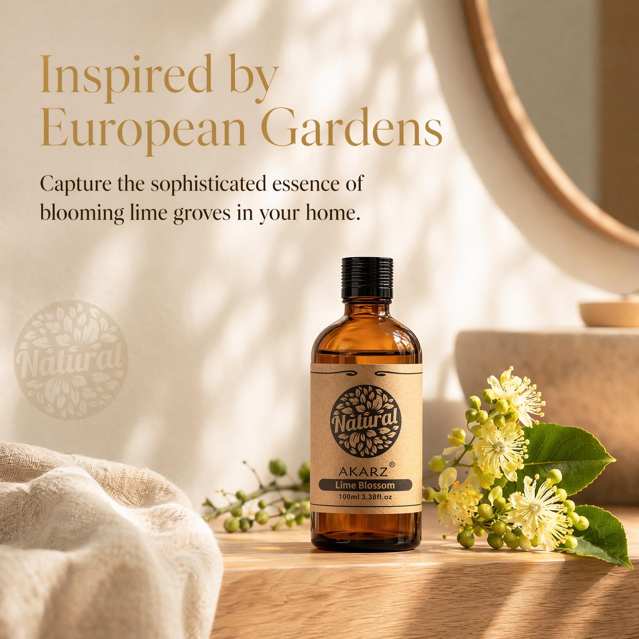 AKARZ 100ml Olejek esencjny z Kwiatu Lipy - Naturalny olejek aromatyczny do dyfuzorów, lamp aromatycznych i aromatów pomieszczeń