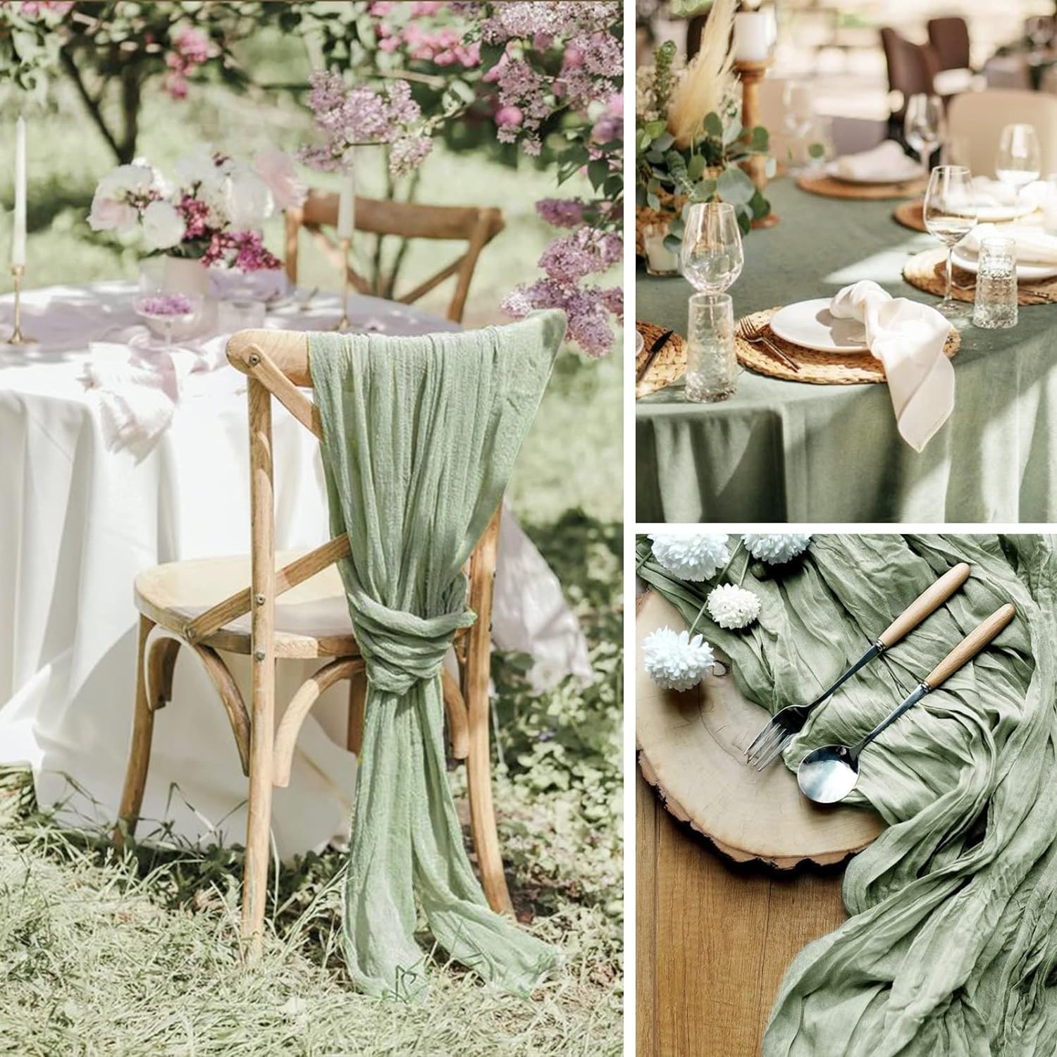 Tischläufer Grün, 10 Stück Salbeigrün Käsetuch, Seihtuch Tischdeko Geburtstag für Boho, Hochzeit, Party Geburtstag Dekoration 90 x 300 cm