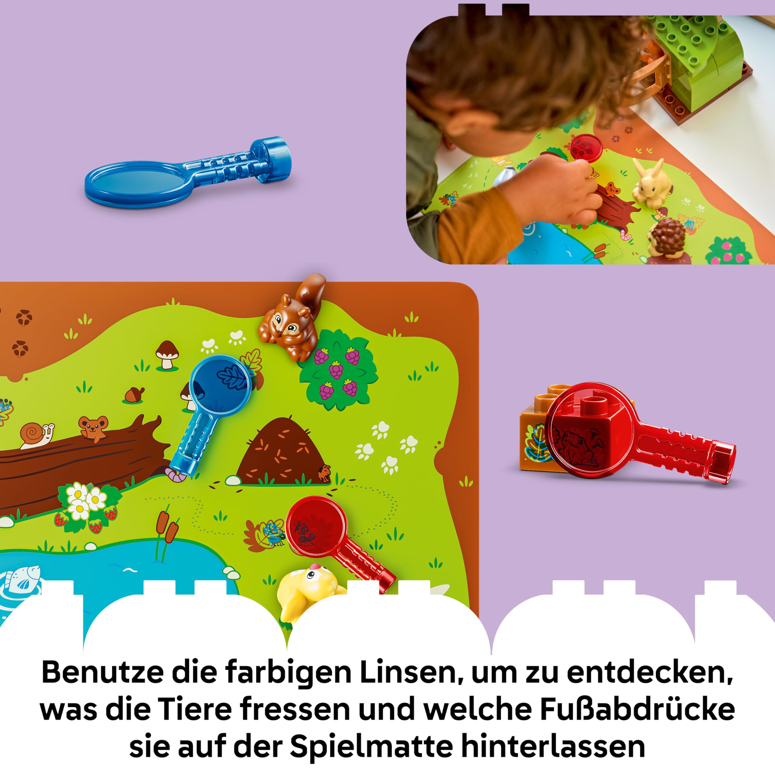 LEGO DUPLO Wald mit Wilden Tieren - Lernspielzeug für Kleinkinder - Montessori Set mit Tierfiguren, Bäumen und Spielmatte - Geschenk für Mädchen und Jungen ab 3 Jahren - 10480