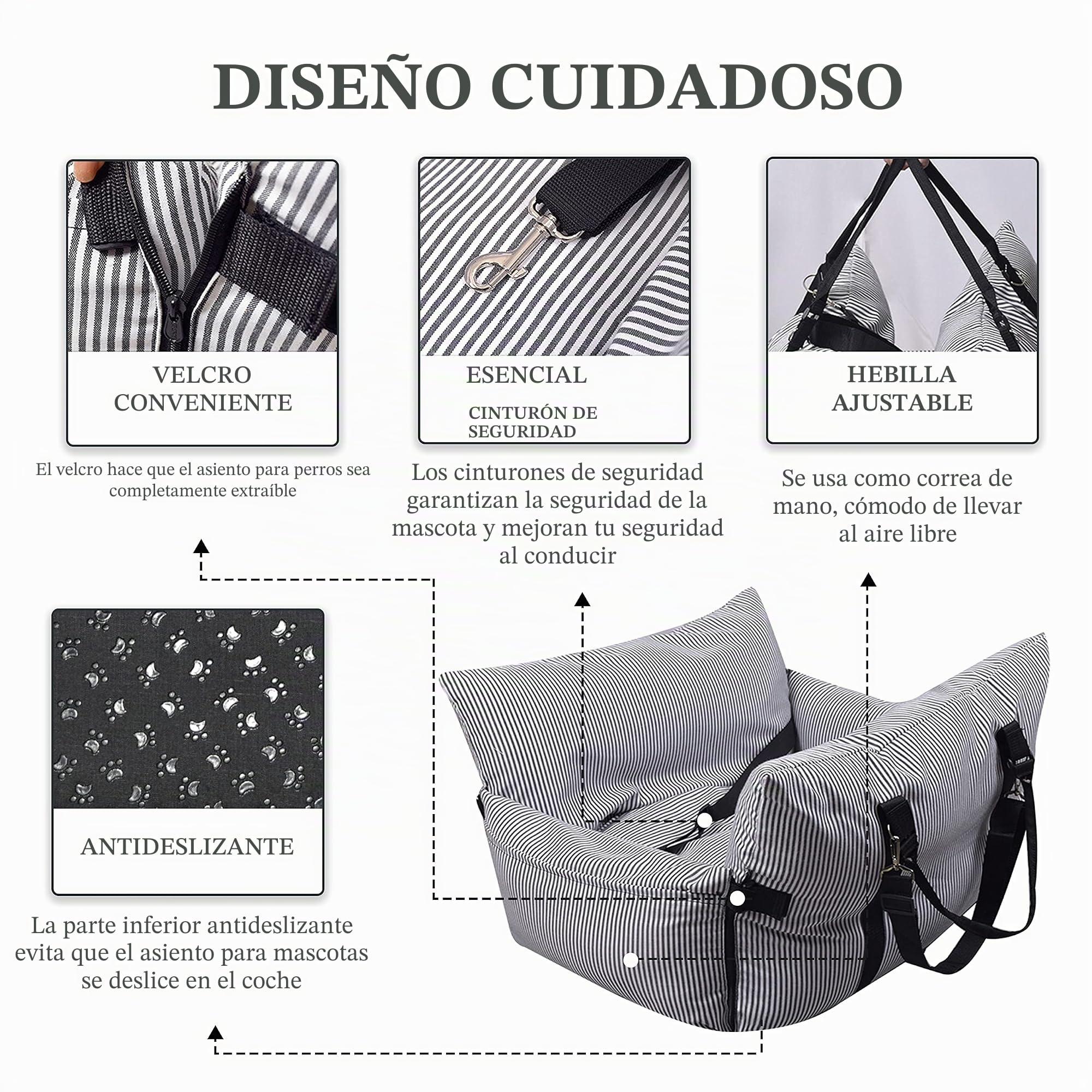 Johnear Asientos para automóviles de Mascotas，cojín para Perros medianos Perros, Cama para Gatos, Cama de Viaje con Correa de Seguridad, extraíble y Lavable, Bolsa de Transporte para Mascotas