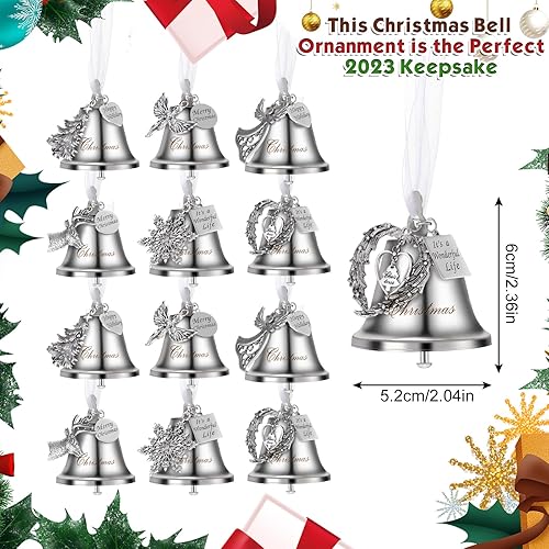 Miniatura 2 de Jenaai Juego de 12 adornos de campana de Navidad, adorno colgante de árbol de Navidad, adorno de campana de metal con los mejores deseos,