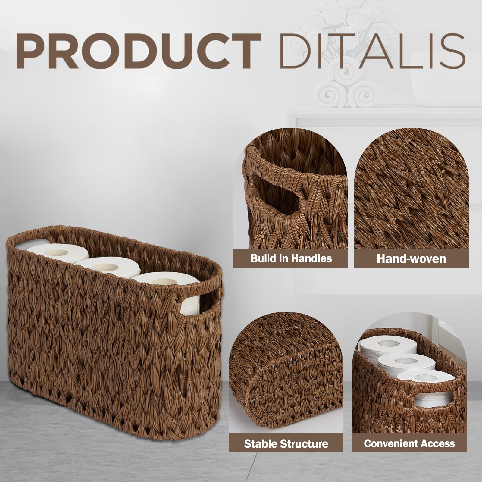 Almacenamiento de papel higiénico, cesta de papel higiénico para almacenamiento de baño, 6 rollos, organizador de papel higiénico impermeable para almacenamiento, cesta de almacenamiento de