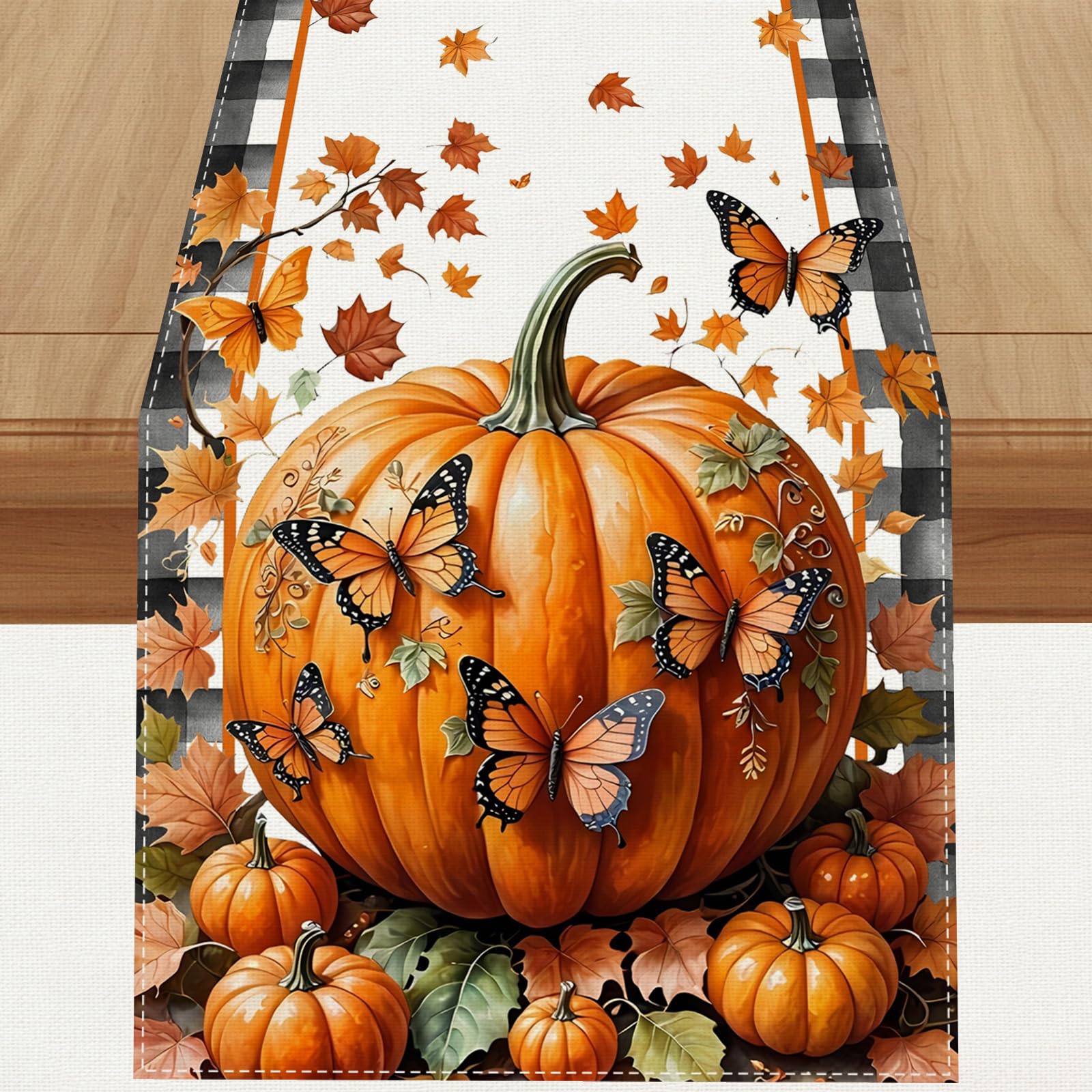 Snapklik.com : Linen Black And White Buffalo Check Plaid Fall Table