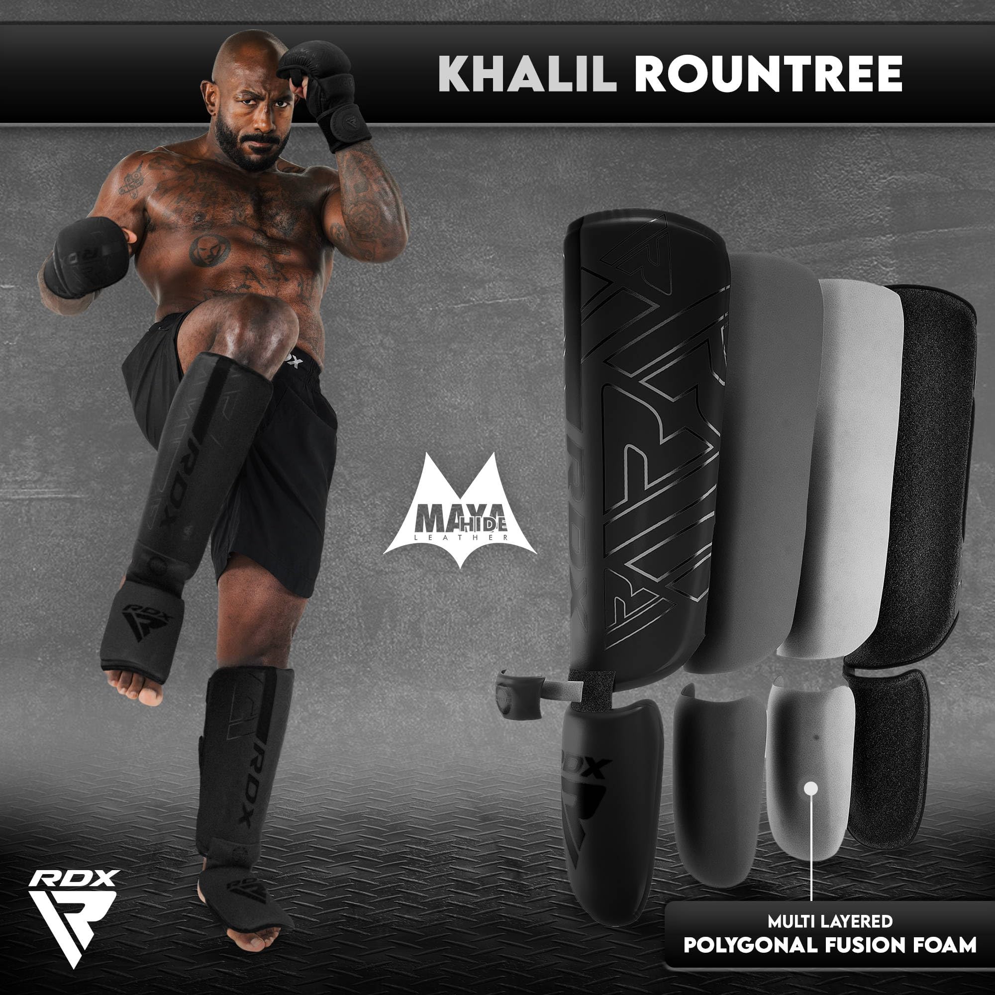 RDX Schienbeinschoner Kickboxen Kampfsport Muay Thai Training, Maya Hide Leder Kara Thaiboxen Schienbeinschutz, Schienbeinschützer Sparring Boxen Krav MAGA MMA Karate Taekwondo