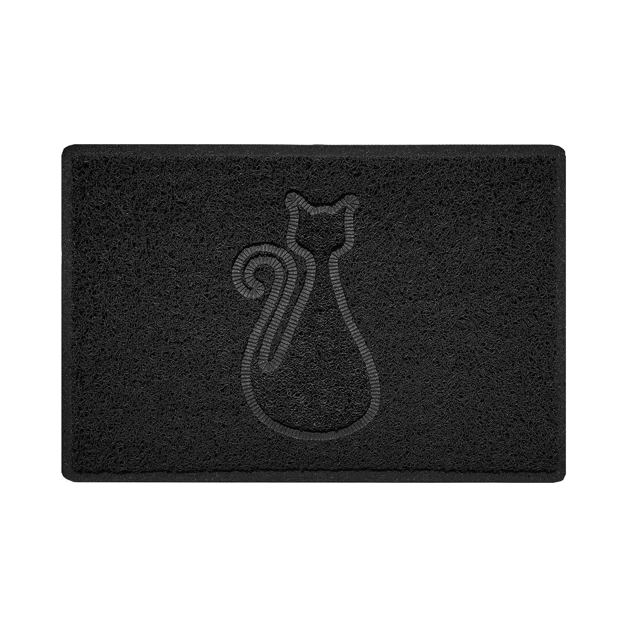 Nicoman CAT Shape Cat Litter Box Mat, Dog Food Feeding Tray Matt, Non-Slip, Easy Clean, Washable(60x40cm,Small),BLACK