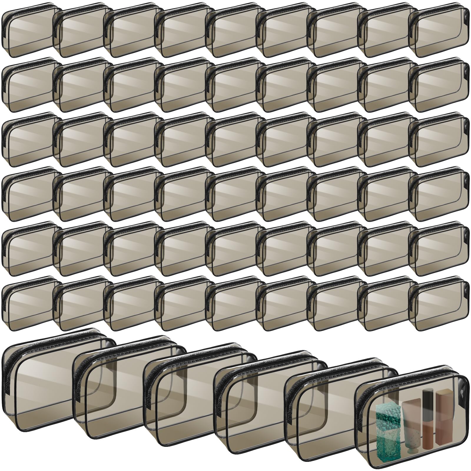 Cunno 60 Pcs Clear Makeup Bags Cosmetic Storage Bags PVC Zipper Pouches Travel Waterproof Toiletry Plastic Case Bulk for Women Organizing Summer