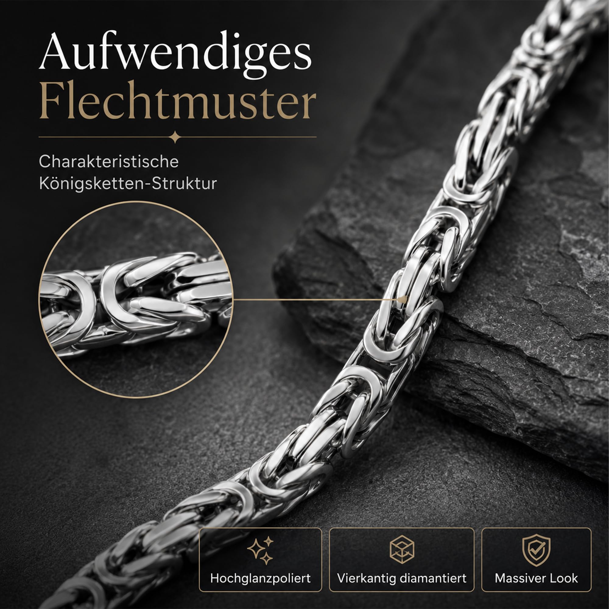 Königskette 925 Silber Kette Herren Halskette 3 mm 101095-0 | Silberkette 925er Sterling-Silber massiv mit Schmuck Box in den Längen 45 50 55 60 70 cm verfügbar