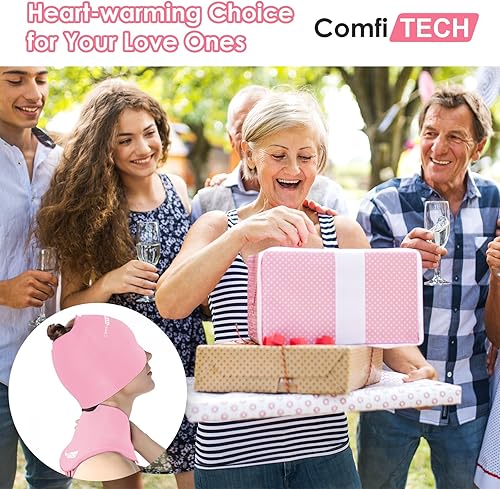 Miniatura 5 de ComfiTECH - Paquete de cuidado con envoltura de hielo para la cabeza y el cuello, gorra fría y gel, paquete rosa