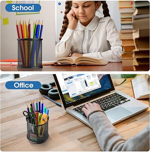 Miniatura 7 de MaxGear Portalápices para escritorio, soporte de malla de metal de alta calidad, soporte para rotuladores de tazas, soporte para brochas de