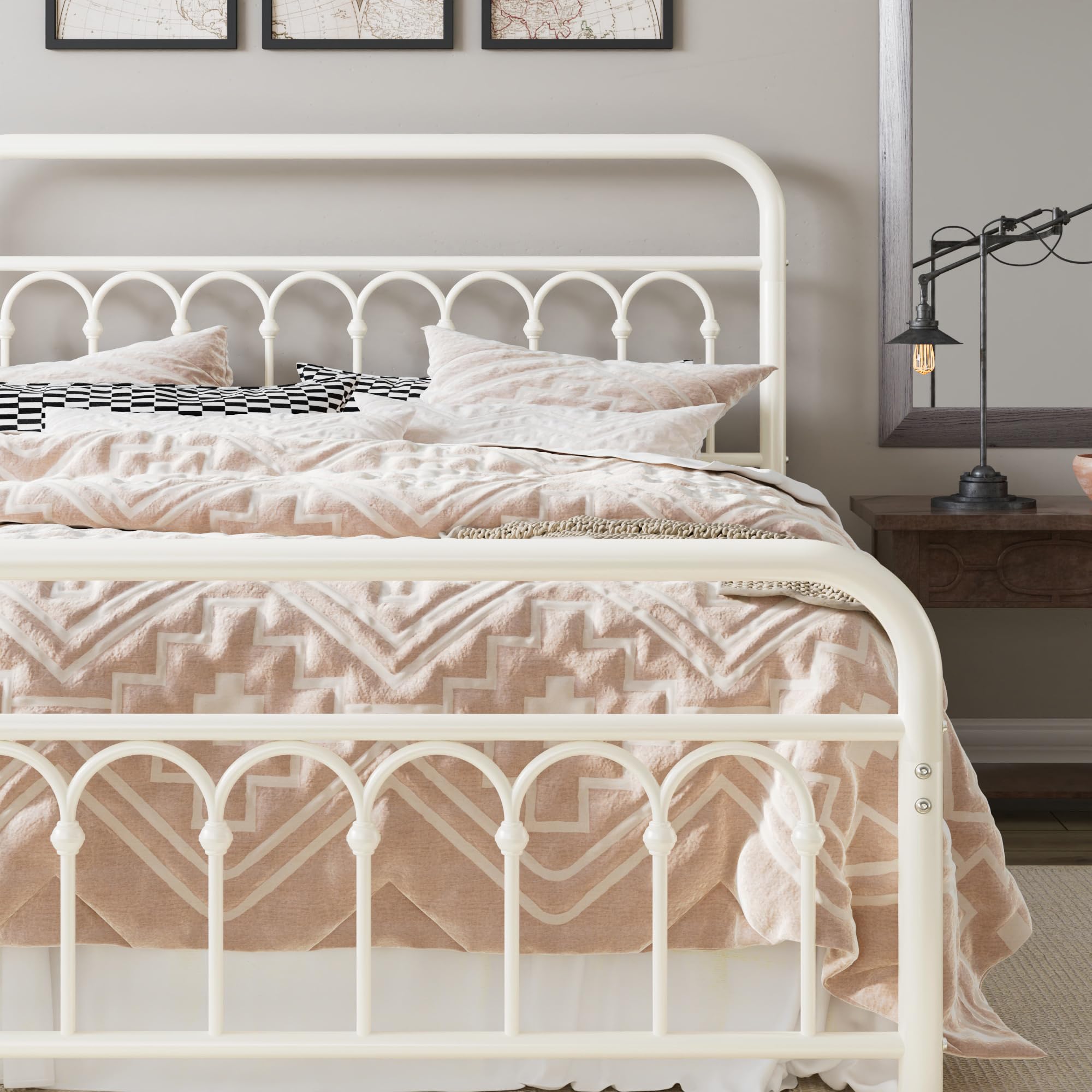 Photo 1 of **SIMILAR ITEM** GARVEE Queen Size Metal Platform Bed Frame with Headboard, Cream