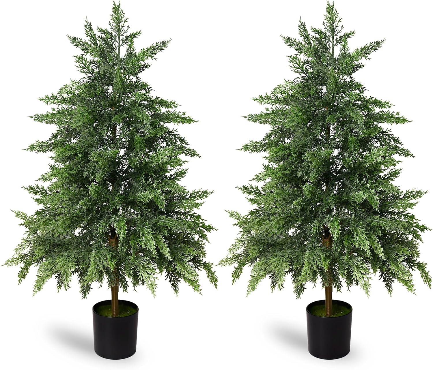 Real Touch Artificial Cedar Topiary Trees, 2 Sets of Realistic Potted UV Resistant Fake Plants for Front Porch for Outdoor & Indoor Front Porch, Garden, Patio, and Farmhouse Decor (3FT)
